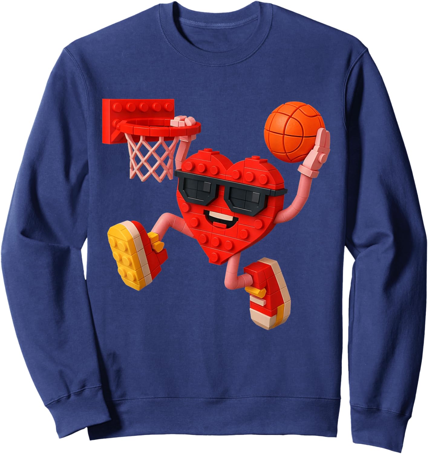 Basketball Heart Valentines Day Building Brick Boys Kids Sweatshirt - Sweatshirt | Navy