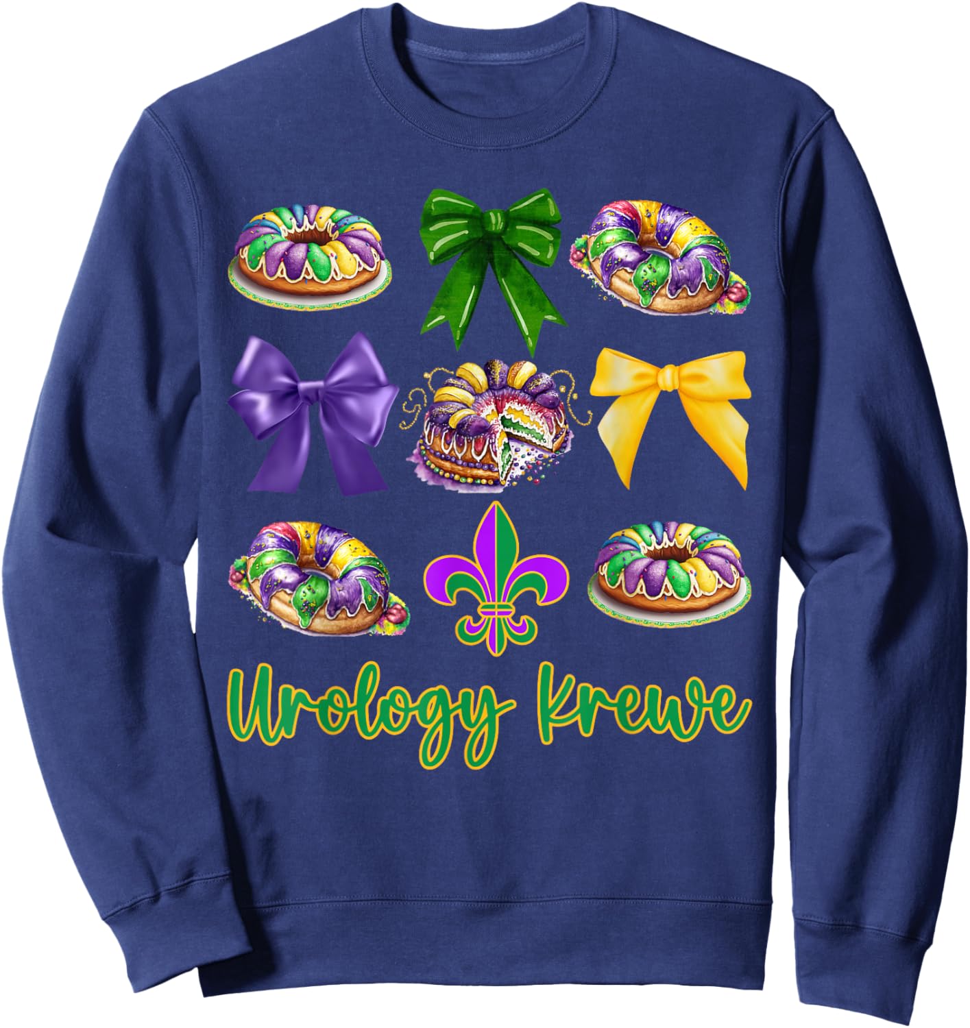 Urology Krewe Cake Mardi Gras Coquette Bow Nephrology Doctor Sweatshirt - Sweatshirt | Navy