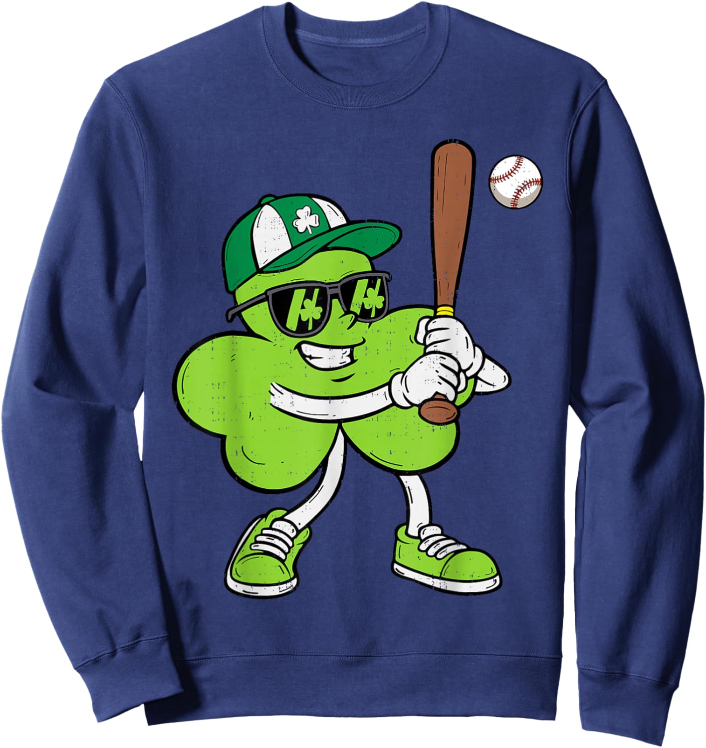 Baseball Saint Patricks Day Boys Kids Sport Green Shamrock Sweatshirt - Sweatshirt | Navy