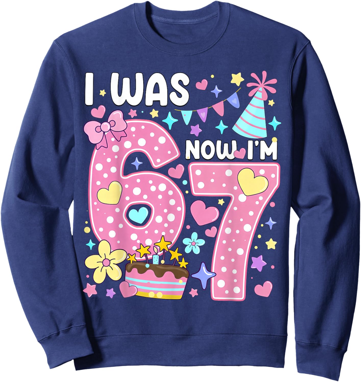 7 Year Old Birthday Girl I was 6 Now I'm 7 Meme 7th Birthday Sweatshirt - Sweatshirt | Navy