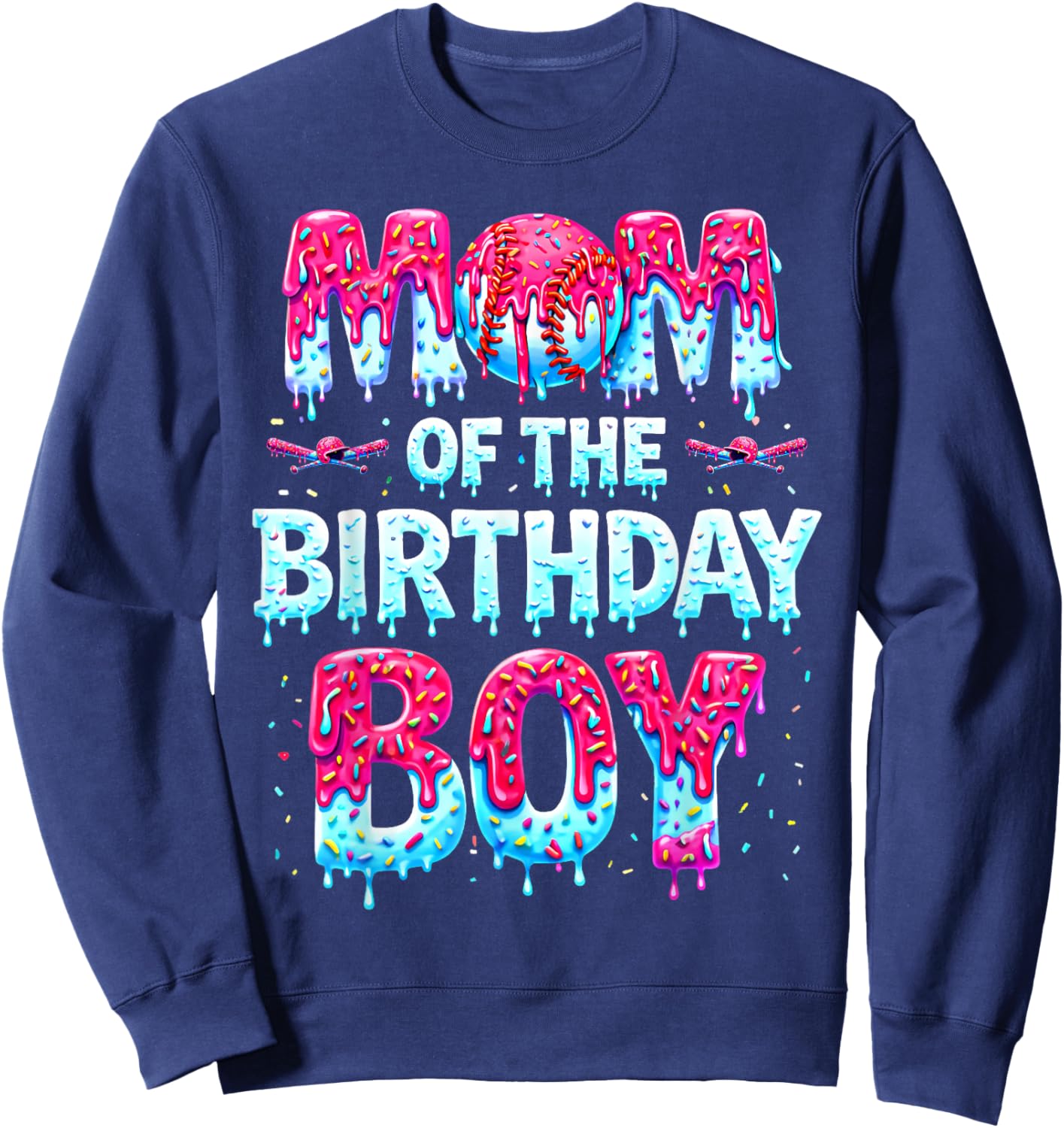 Mom of The Birthday Boy Ice Cream Baseball Family Party Sweatshirt - Sweatshirt | Navy
