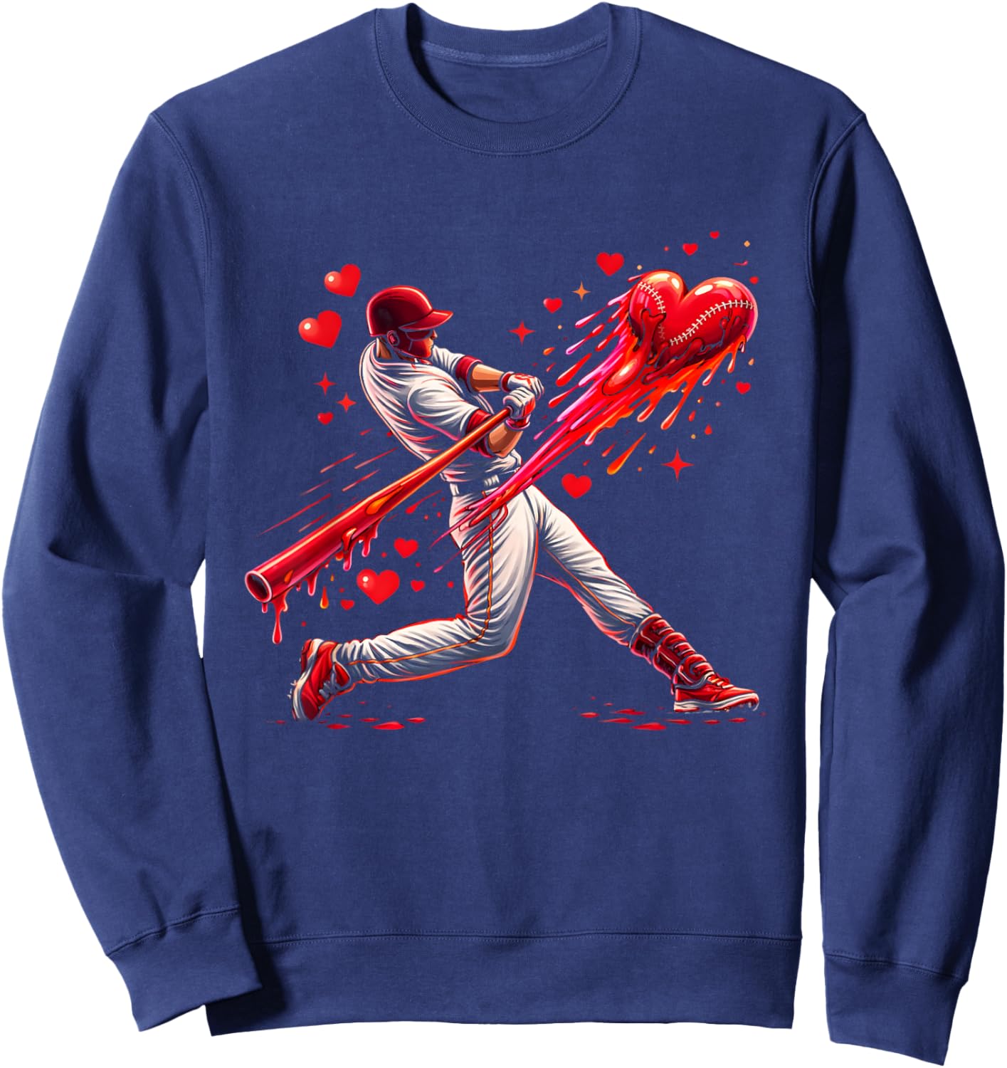 Valentine Baseball Player Drip Sweatshirt - Sweatshirt | Navy