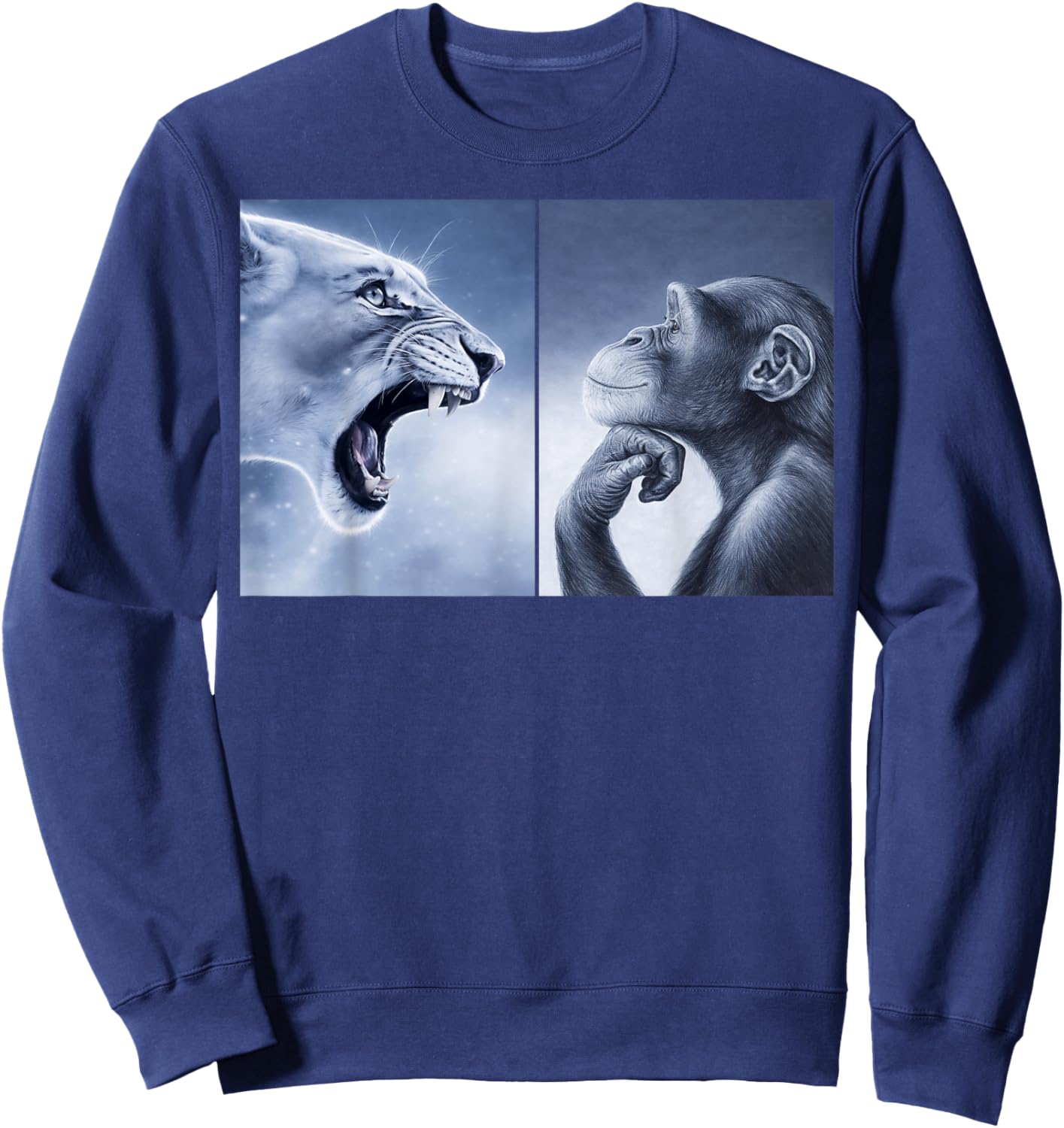 Funny Rage Bait Lion Monkey Viral Meme Sweatshirt - Sweatshirt | Navy