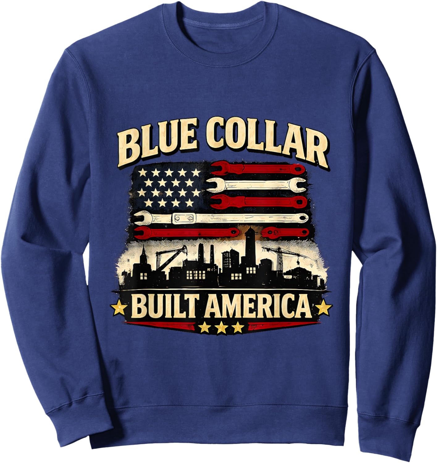 Blue Collar Built America Vintage Tools and Flag Art Sweatshirt - Sweatshirt | Navy