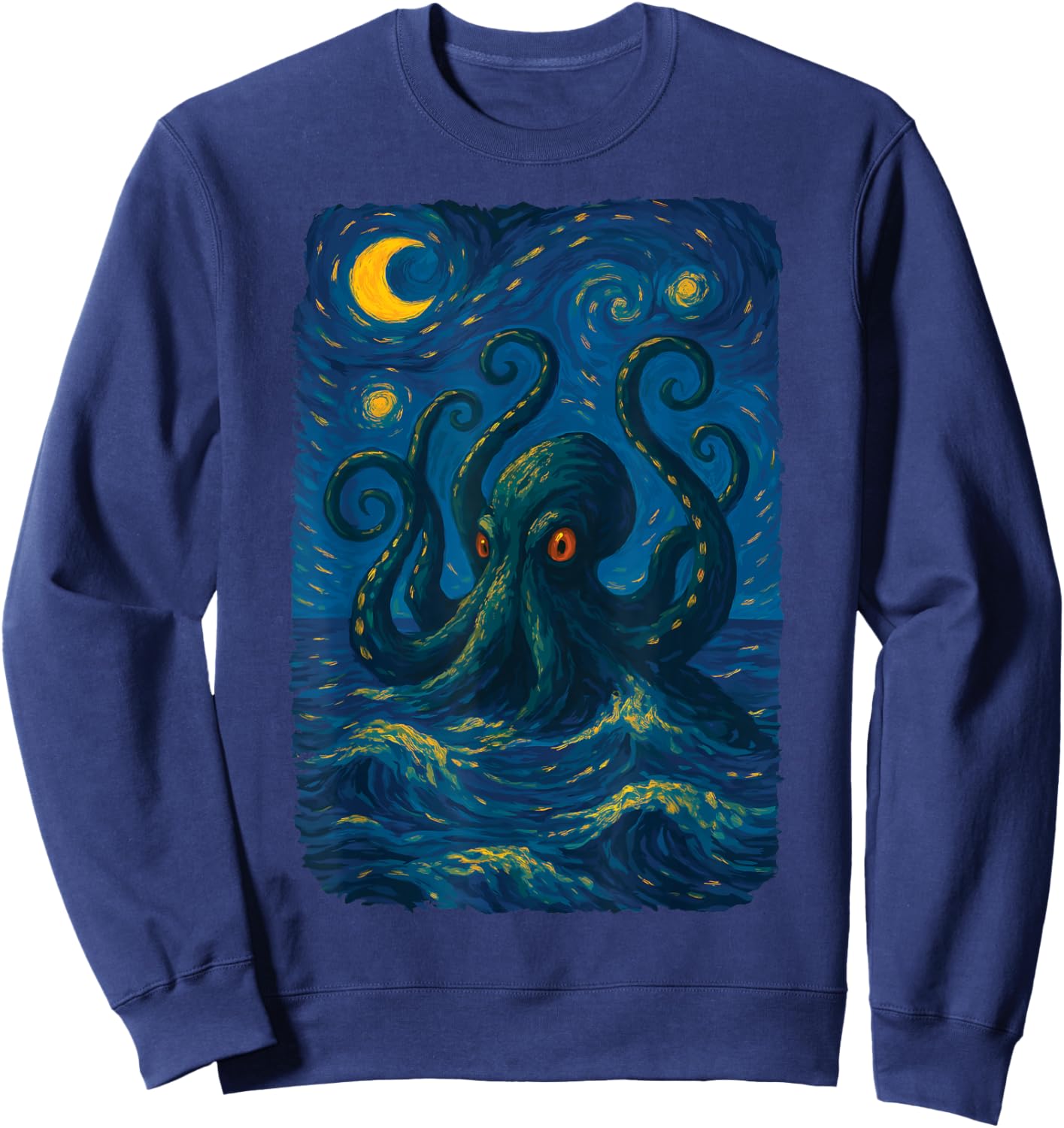 Starry Night Kraken Ocean Art Van Gogh Octopus Sea Monster Sweatshirt - Sweatshirt | Navy