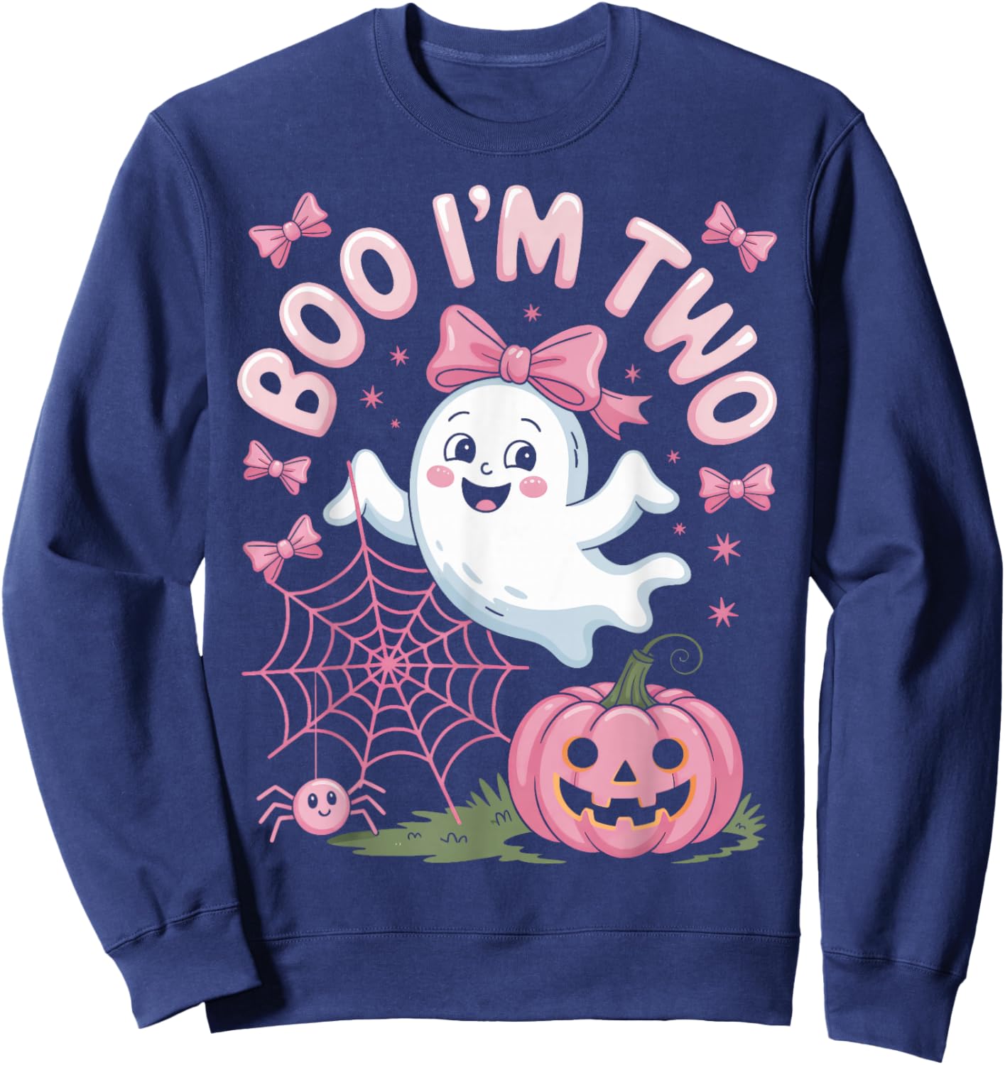 Boo I'm Two Second Birthday Halloween Ghost Pumpkin Kids Sweatshirt - Sweatshirt | Navy