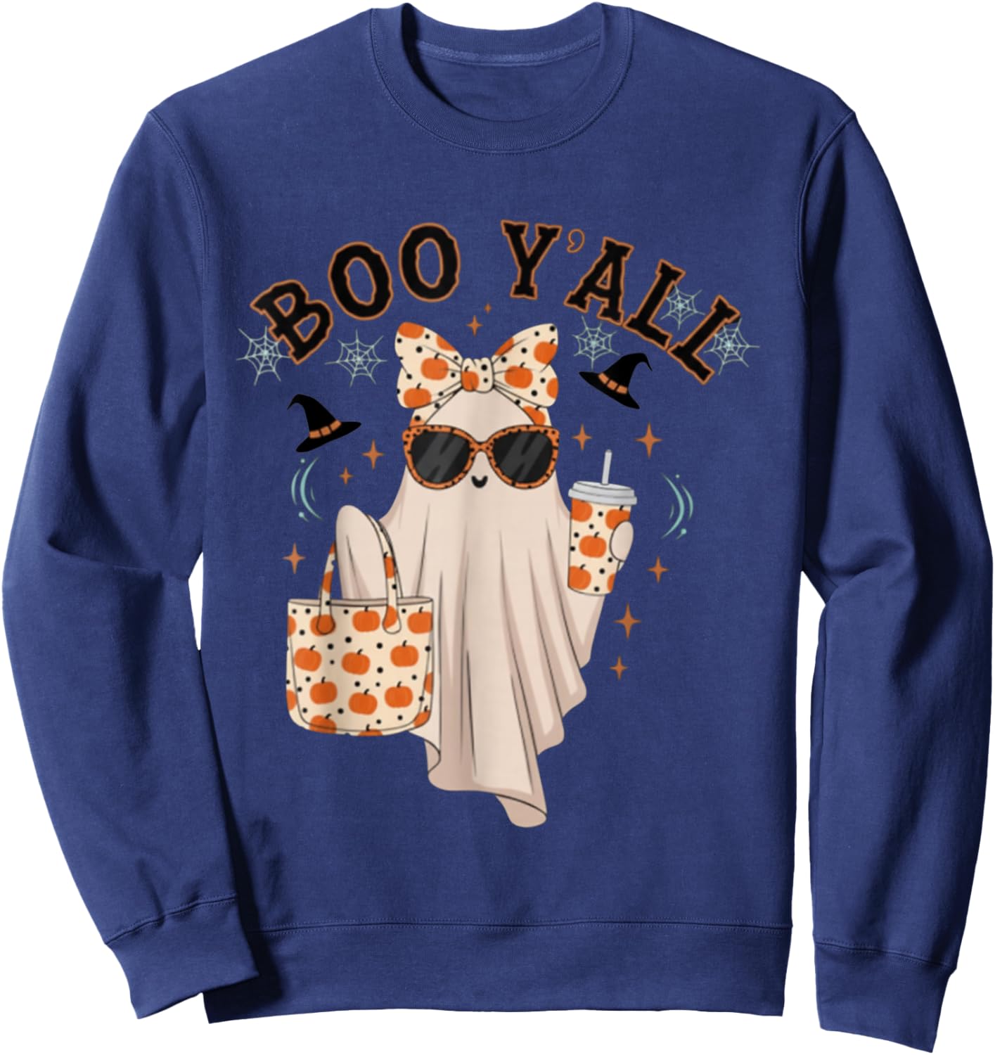Boo JEE Boujee Pink Ghost Halloween October Vibes Sweatshirt - Sweatshirt | Navy