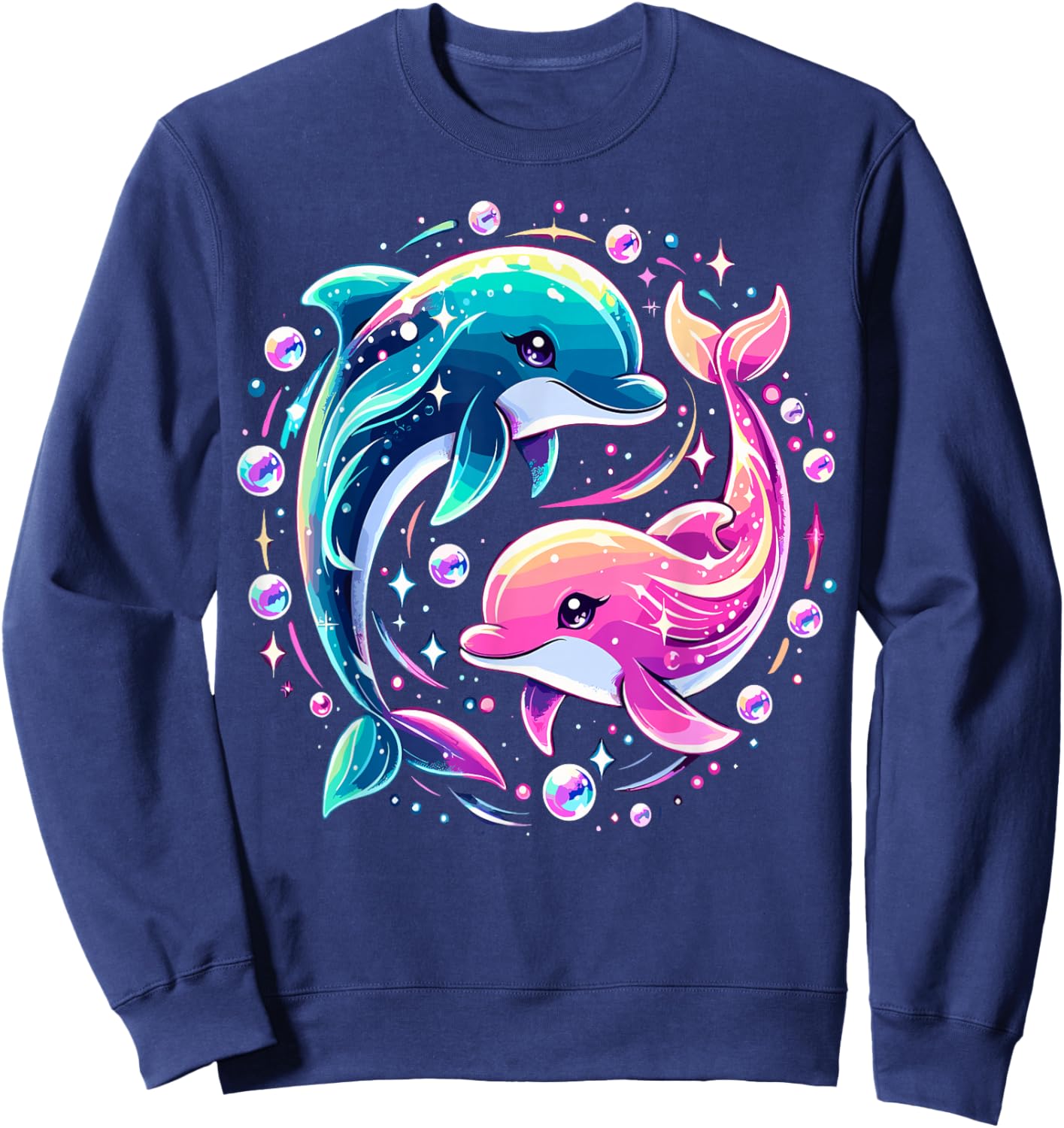 Dolphin Colorful Sea Ocean Animal Dolphin Sweatshirt - Sweatshirt | Navy