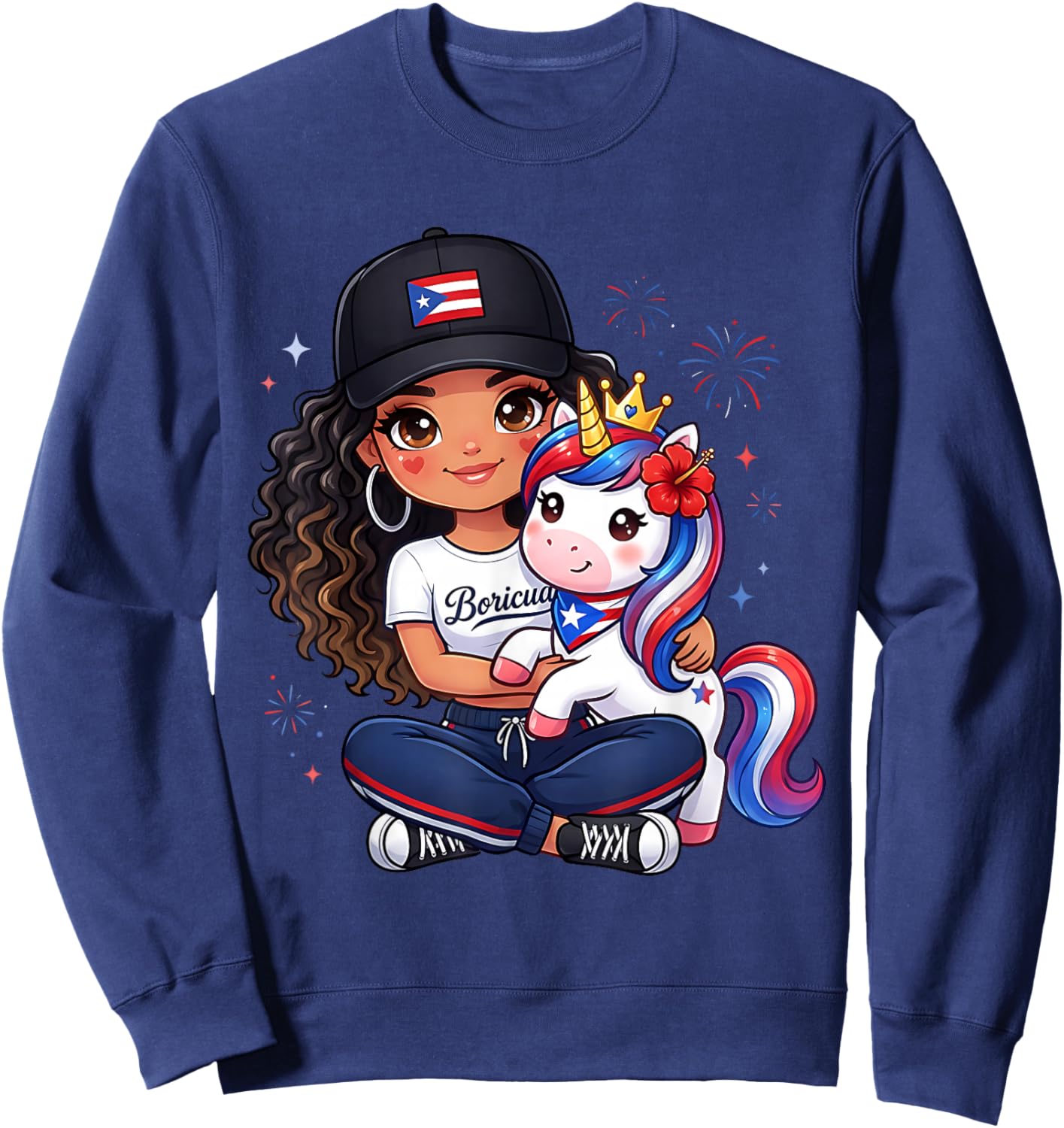 Girls Princess Unicorn Boricua Flag Toddler Puerto Rican Sweatshirt - Sweatshirt | Navy