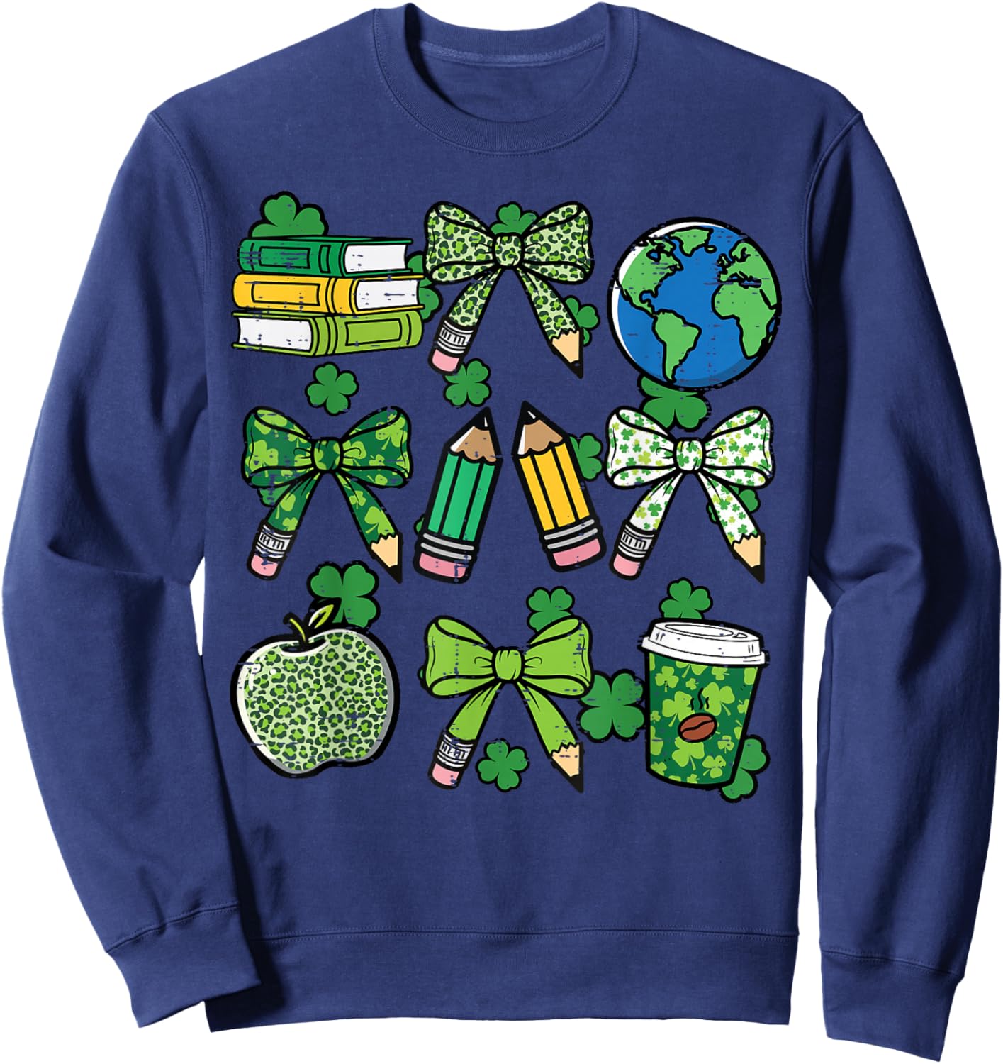 St Patricks Day Teacher Pencil Bow Saint Pattys Women Men Sweatshirt - Sweatshirt | Navy