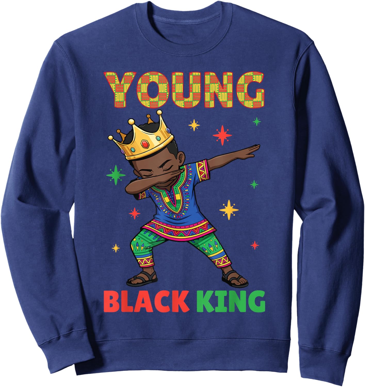 Young Black King Dabbing Crown Dashiki Kente History Month Sweatshirt - Sweatshirt | Navy