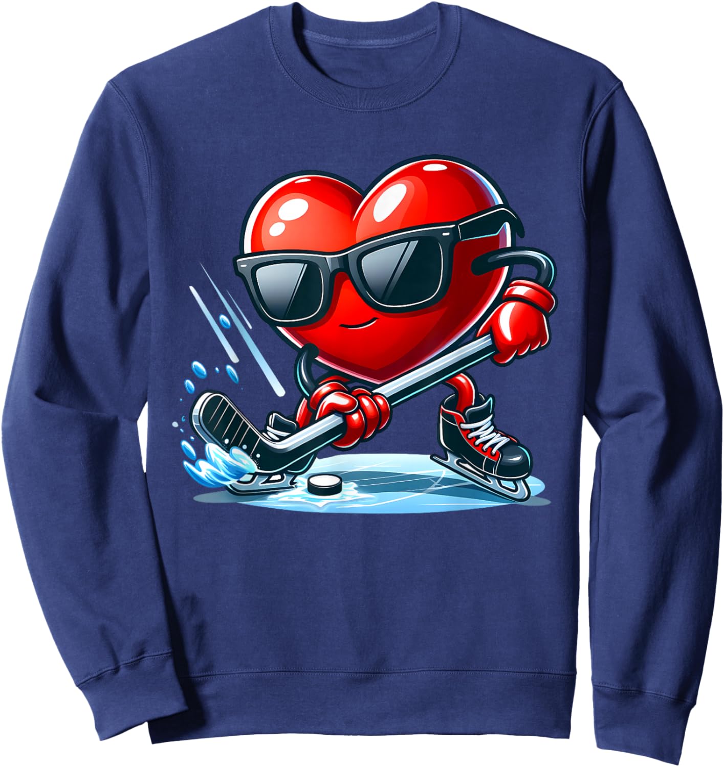 Funny Valentine Ice Hockey Player Red Hearts February 14 Sweatshirt - Sweatshirt | Navy
