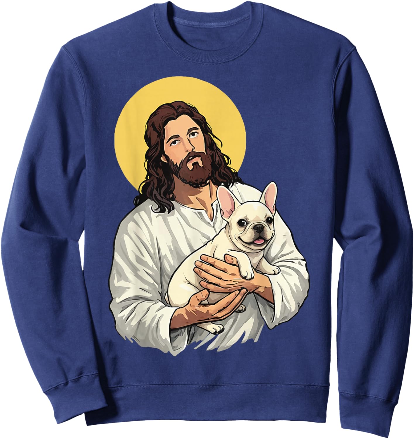 Jesus Holding French Bulldog Religious Sweatshirt - Sweatshirt | Navy