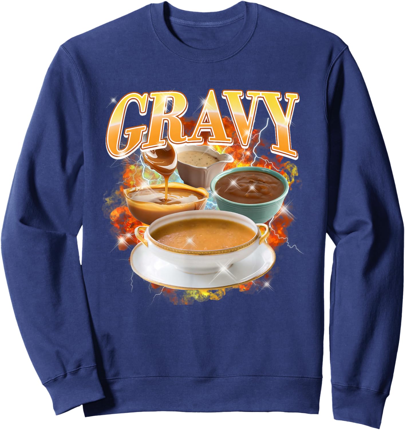 Thanksgiving Gravy Bootleg 90's Rap Rock Vintage Funny Sweatshirt - Sweatshirt | Navy
