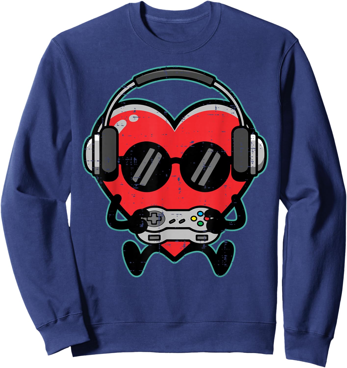 Valentines Day Gamer Heart Headphones Gaming Boys Kids Men Sweatshirt - Sweatshirt | Navy