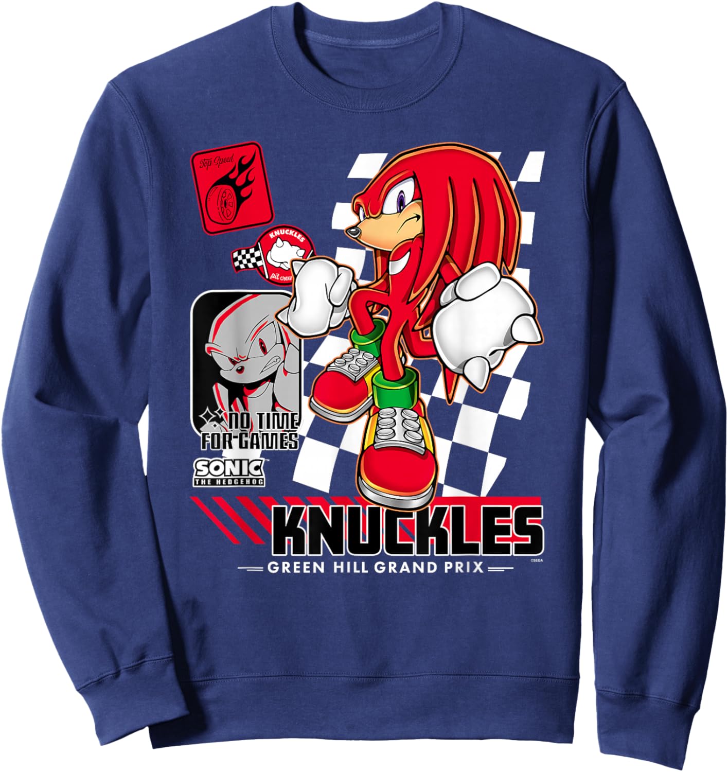 Sonic The Hedgehog Knuckles No Time for Games Poster Sweatshirt - Sweatshirt | Navy