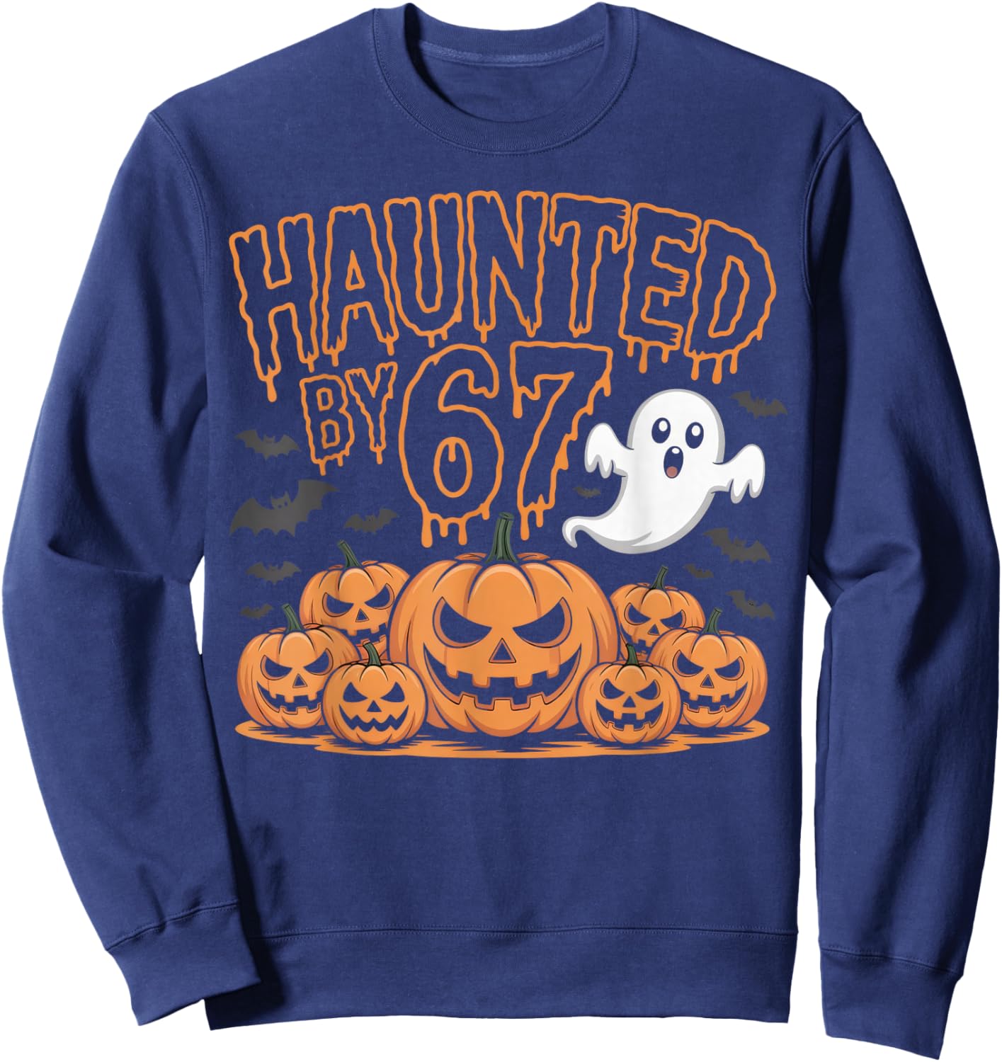 Haunted by 67 Funny Ghost and Pumpkin Halloween Costume Sweatshirt - Sweatshirt | Navy