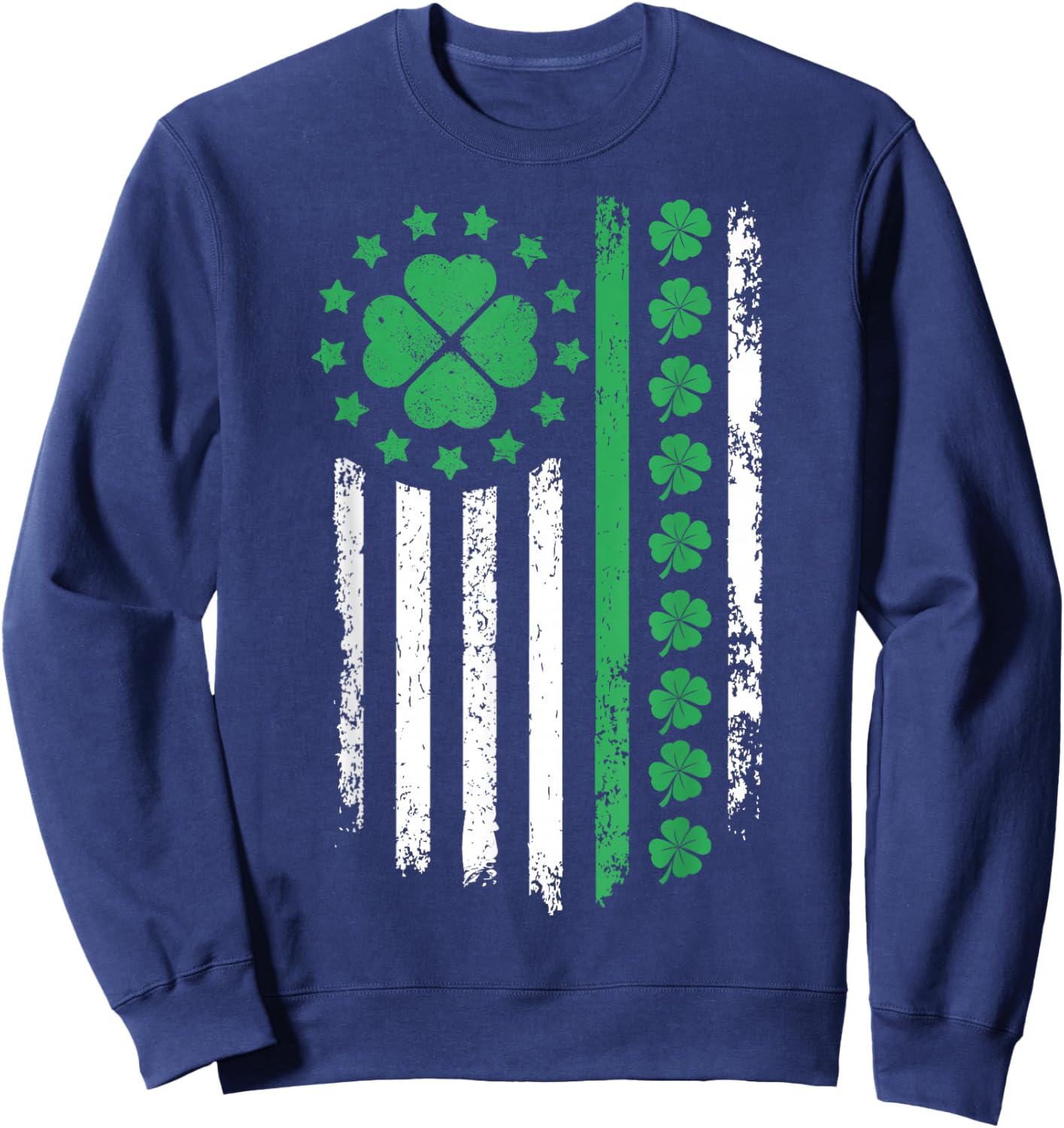 US American Flag Design with Shamrocks for Saint Paddy s Day Sweatshirt - Sweatshirt | Navy