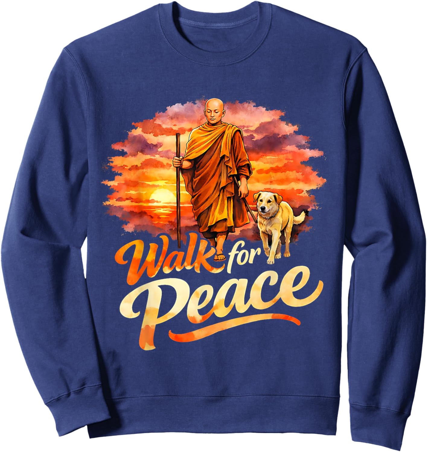 Walk for Peace Mindful Monk Spiritual Art Sweatshirt - Sweatshirt | Navy