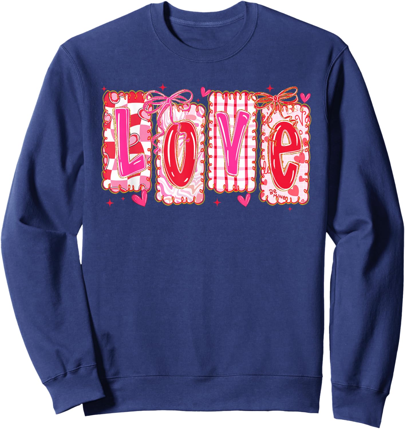 Preppy Love Valentine’s Day Coquette Bow Girls Women Sweatshirt - Sweatshirt | Navy