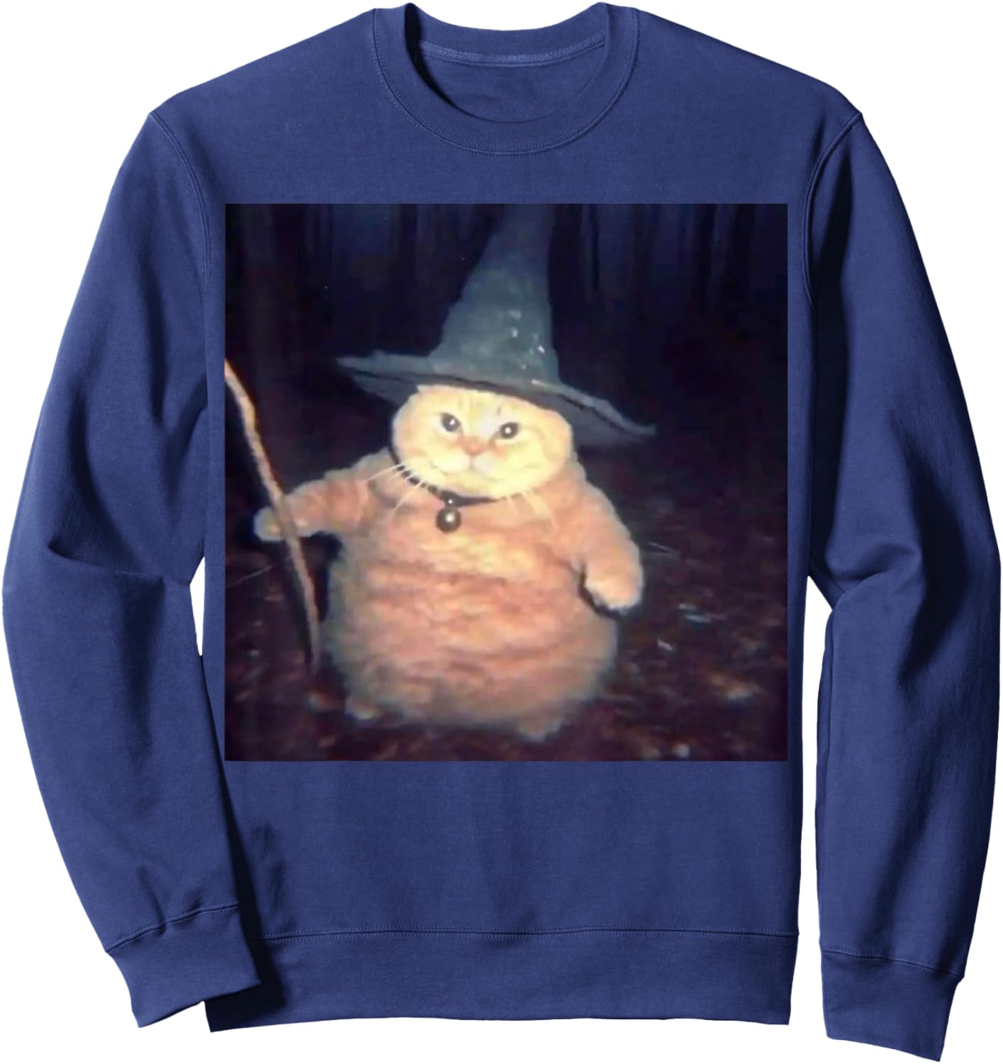 Cute Funny Cat Halloween Cat Meme Wizard Cat Weird Cat Ghost Sweatshirt - Sweatshirt | Navy
