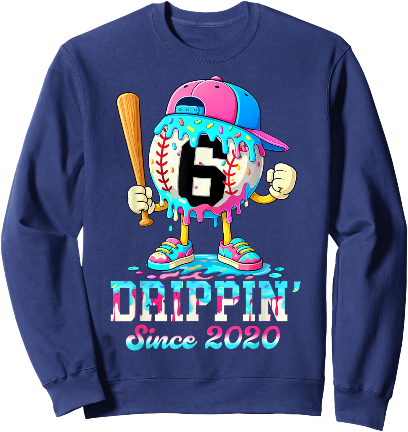 Baseball 6 Years Old Since 2020 Ice Cream 6th Birthday Boys Sweatshirt - Sweatshirt | Navy