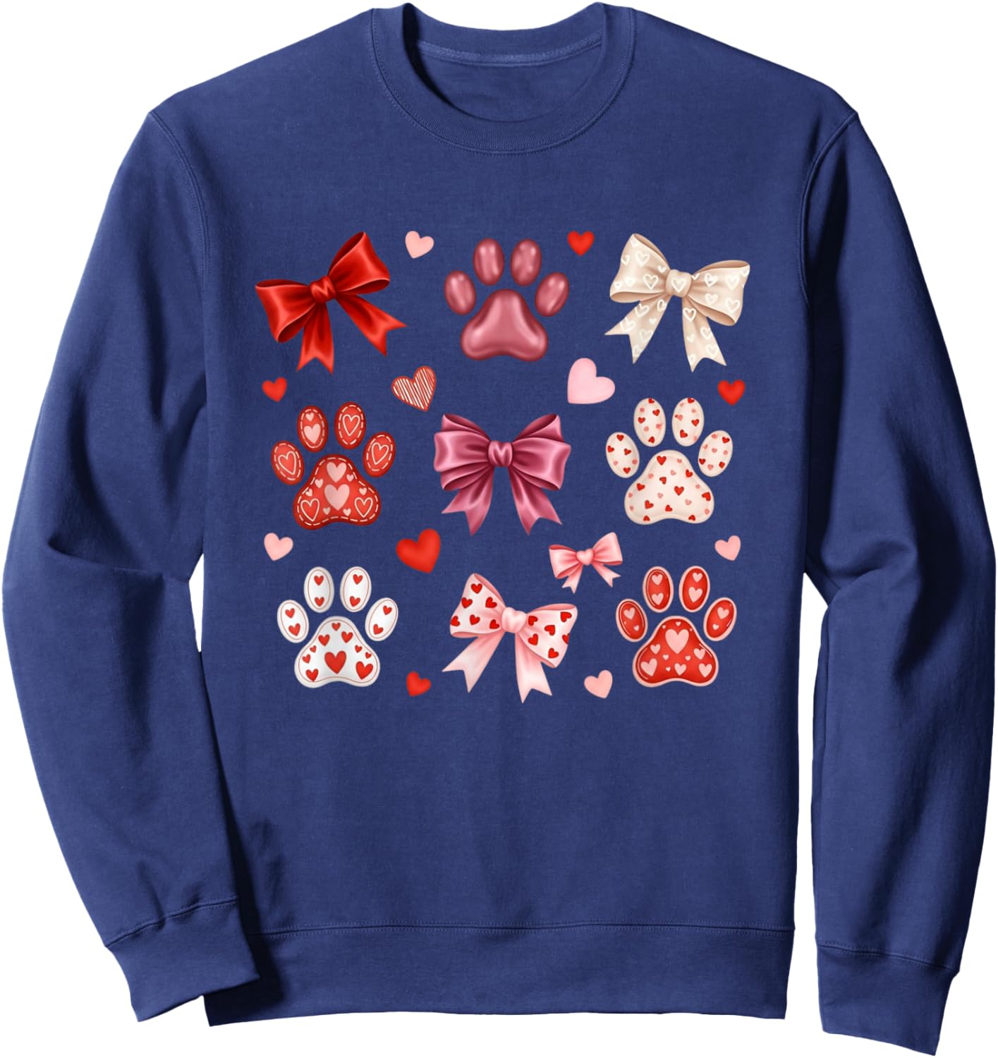 Cute Dog & Cat Paw Valentines Coquette Bow Women Girls Sweatshirt - Sweatshirt | Navy