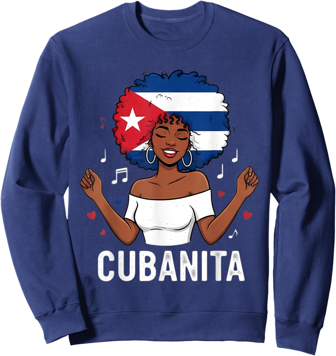 Vintage Cubanita Cuban Girl Afro Latina Cuba Flag Women Kids Sweatshirt - Sweatshirt | Navy