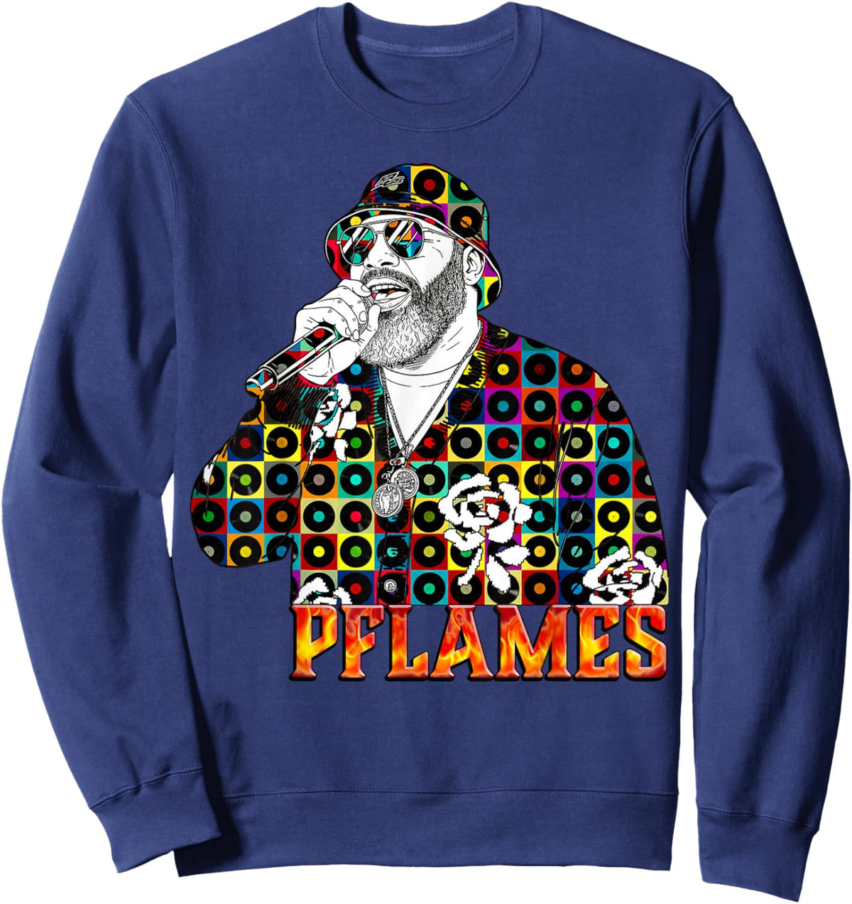 The Joy Experience | PFLAMES Vinyl Mosaic Portrait Sweatshirt - Sweatshirt | Navy