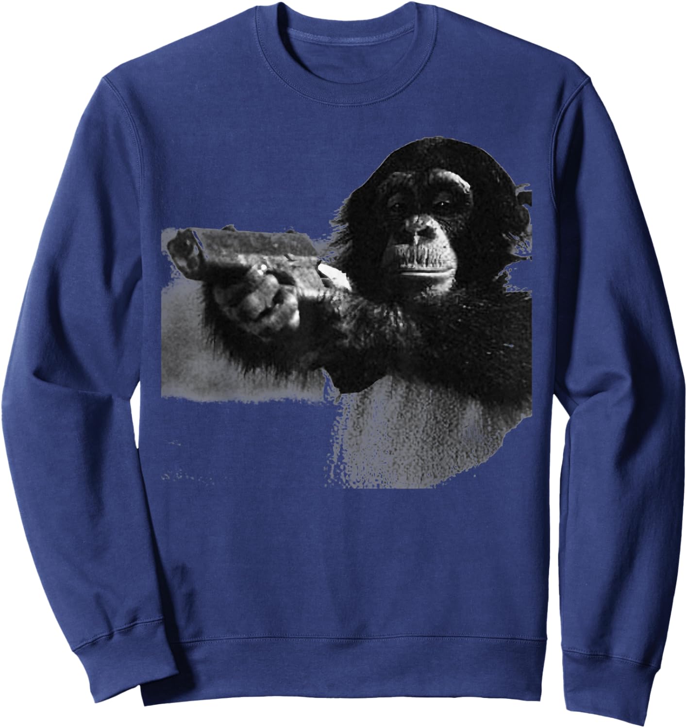 Vintage Chimpanzees with Gun Funny Monkey Meme Sweatshirt - Sweatshirt | Navy