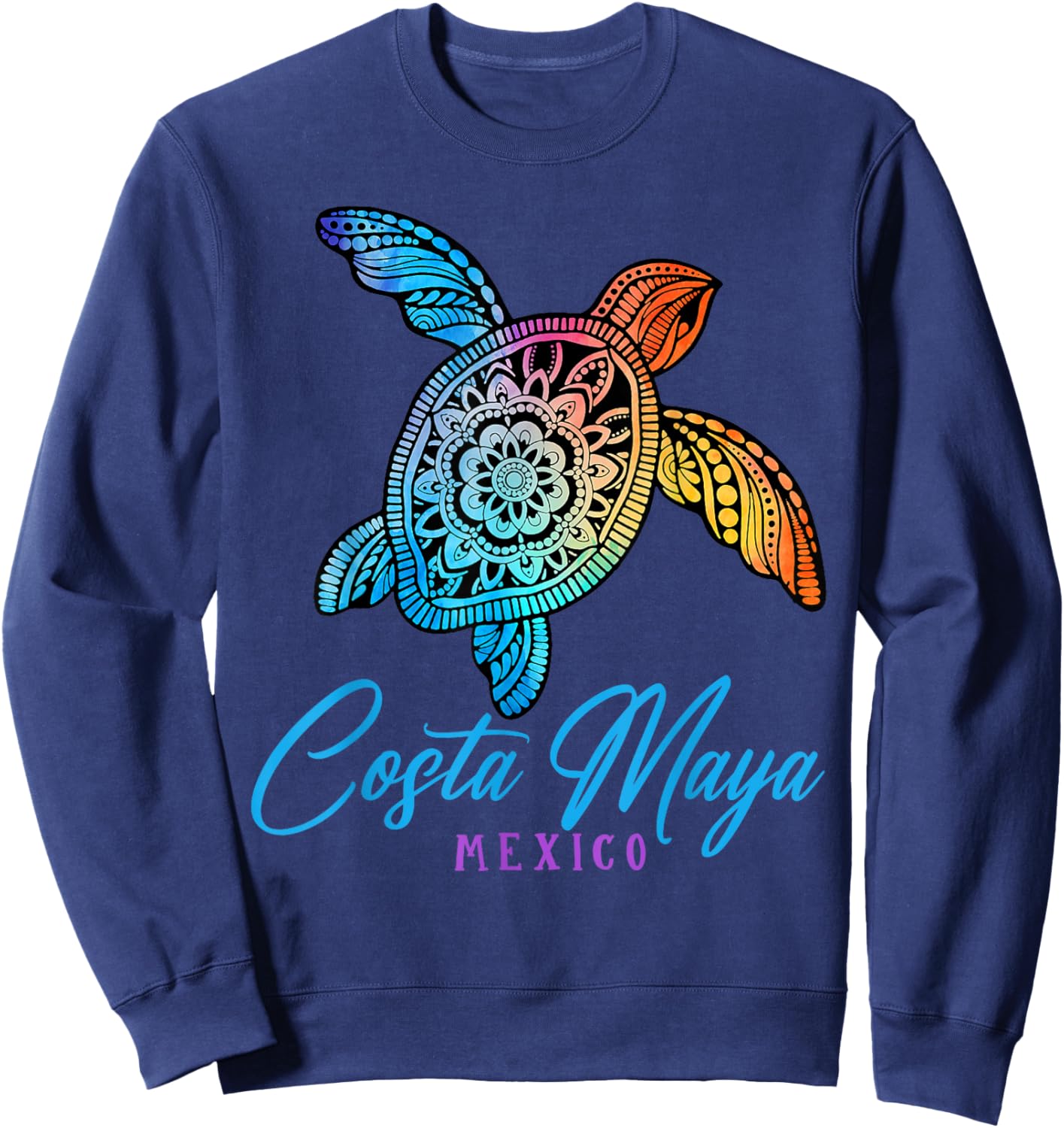 Costa Maya Tie Dye Sea Turtle Mexico Beach Vacation Sweatshirt - Sweatshirt | Navy