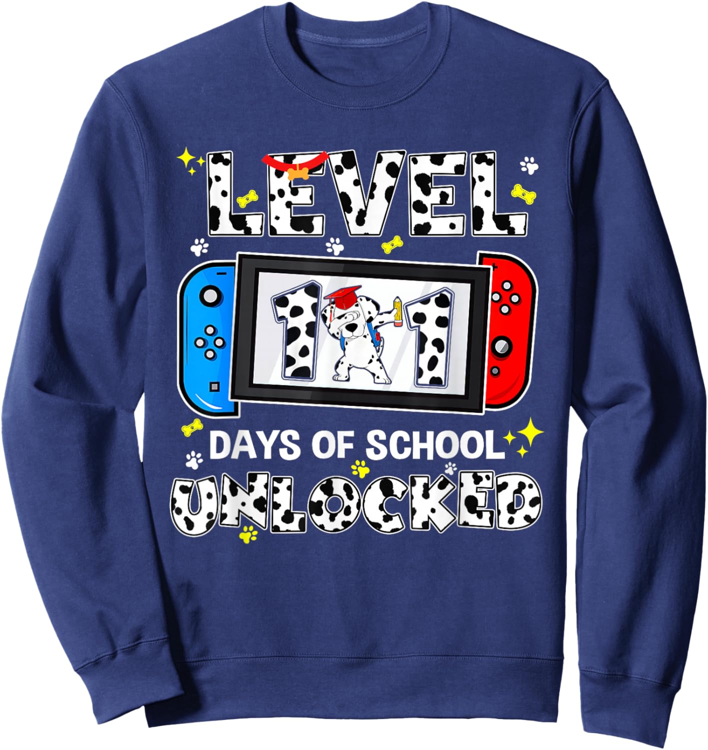 Level Unlocked 100 Days School 101 Days Game Controller Sweatshirt - Sweatshirt | Navy