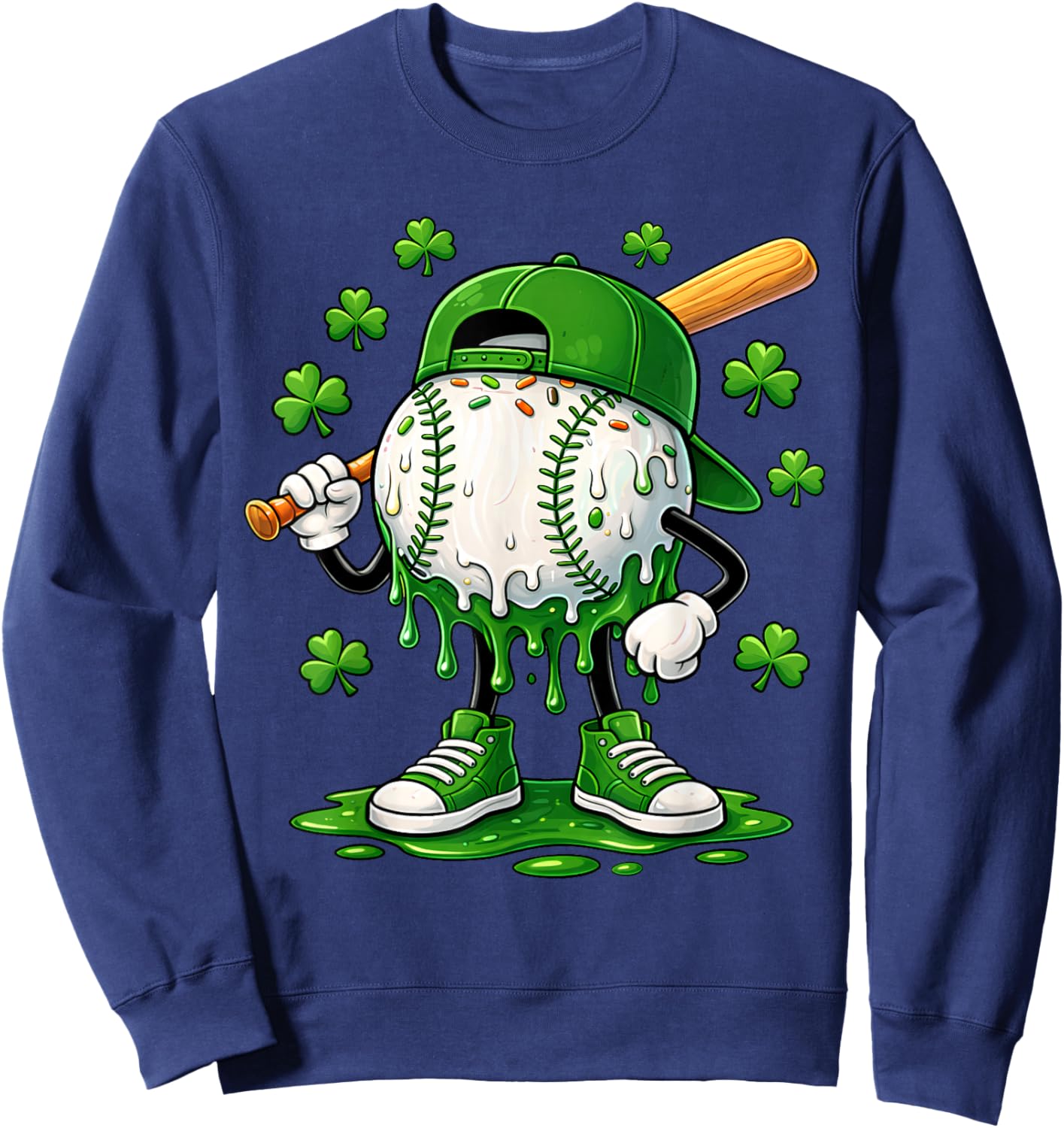 Baseball St Patricks Day Boys Kids Sport Drip Green Shamrock Sweatshirt - Sweatshirt | Navy