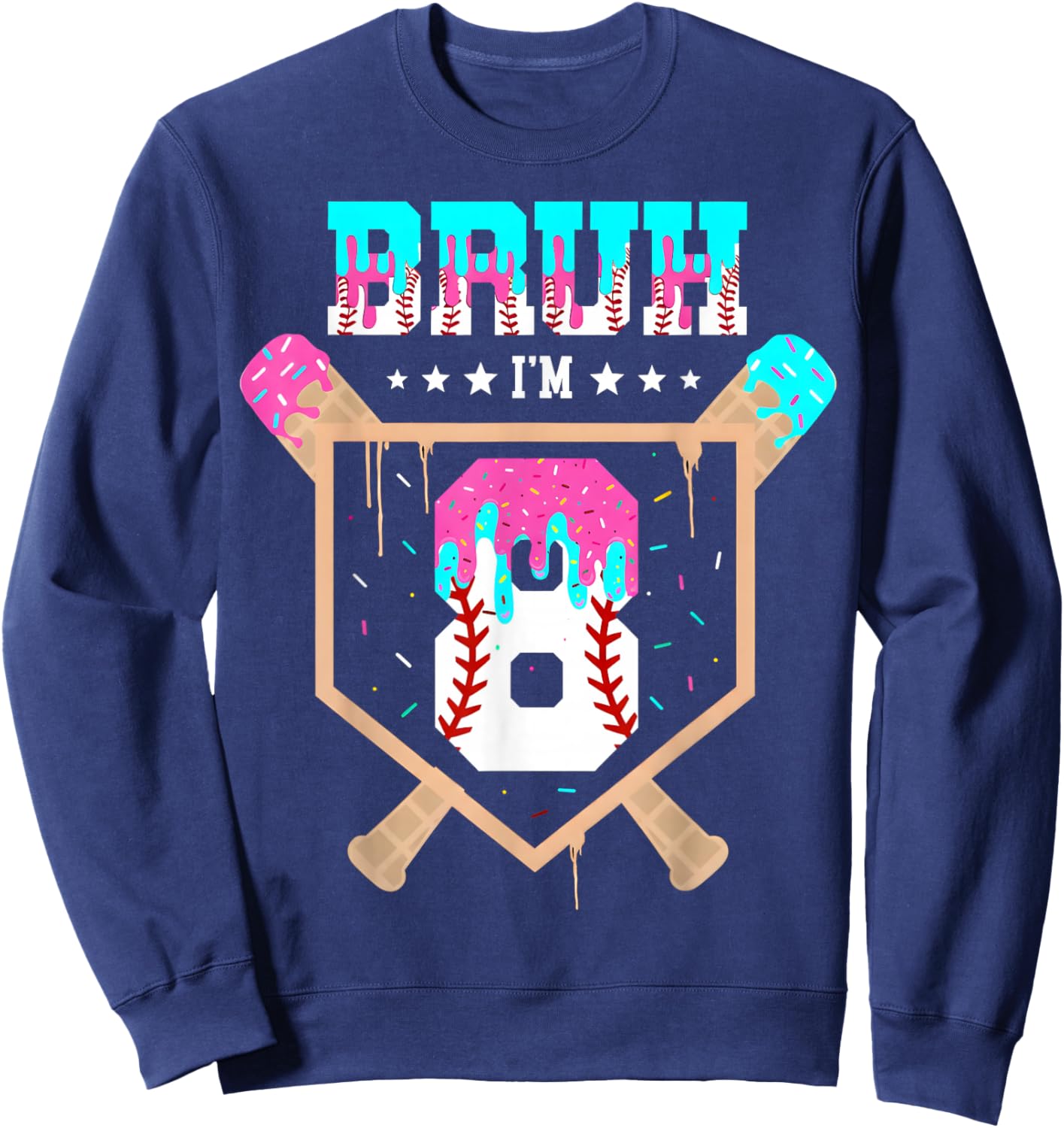 Baseball 8 Year Old Ice Cream Drip 8th Birthday Boys Player Sweatshirt - Sweatshirt | Navy