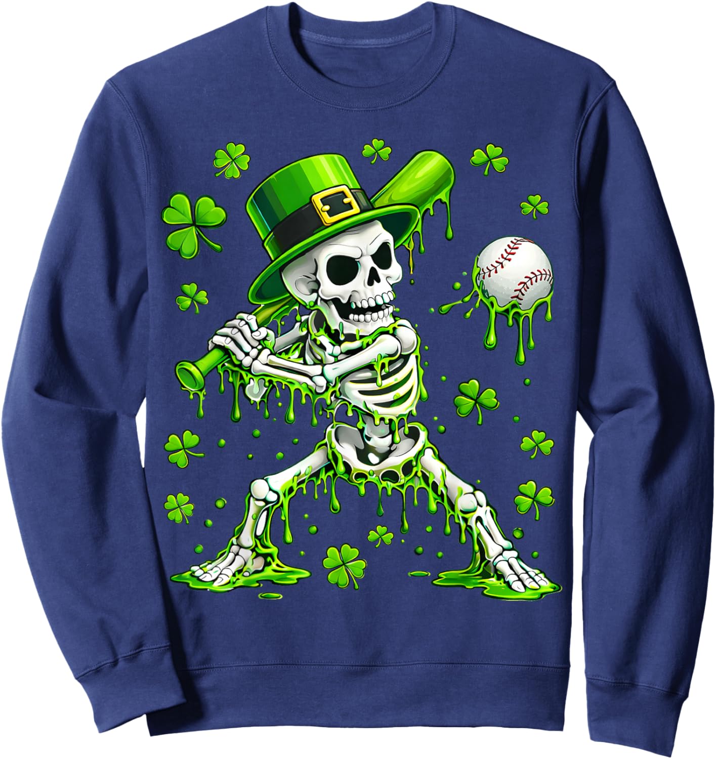 St Patricks Day Baseball Skeleton Irish Leprechaun Hat Boys Sweatshirt - Sweatshirt | Navy