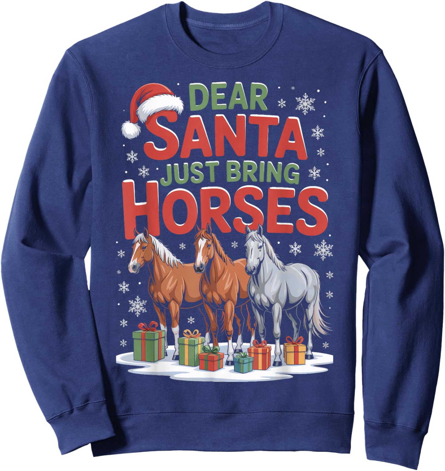 Just Bring Horses Dear Santa Christmas Barn Equestrian Rider Sweatshirt - Sweatshirt | Navy