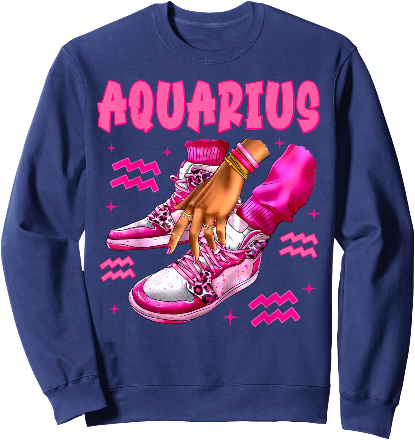 Aquarius Girl Birthday Black Woman Sneakers Zodiac Bday Sweatshirt - Sweatshirt | Navy