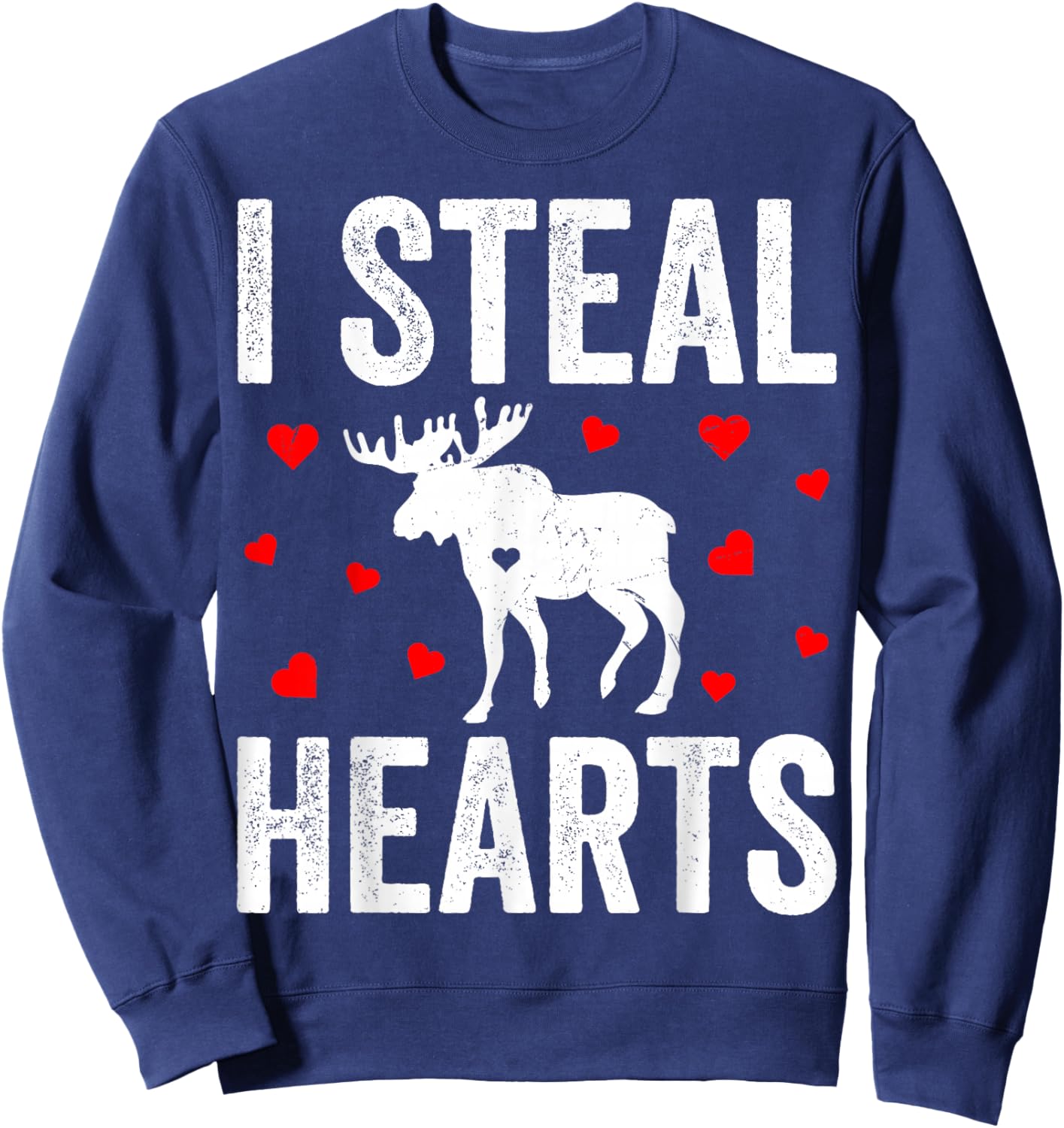 I Steal Hearts Moose Valentine's Day Couple Sweatshirt - Sweatshirt | Navy