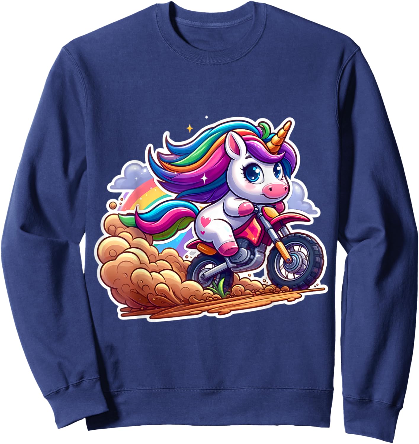 Cute Unicorn Riding Dirt Bike Rider Girls Motocross MX Fan Sweatshirt - Sweatshirt | Navy