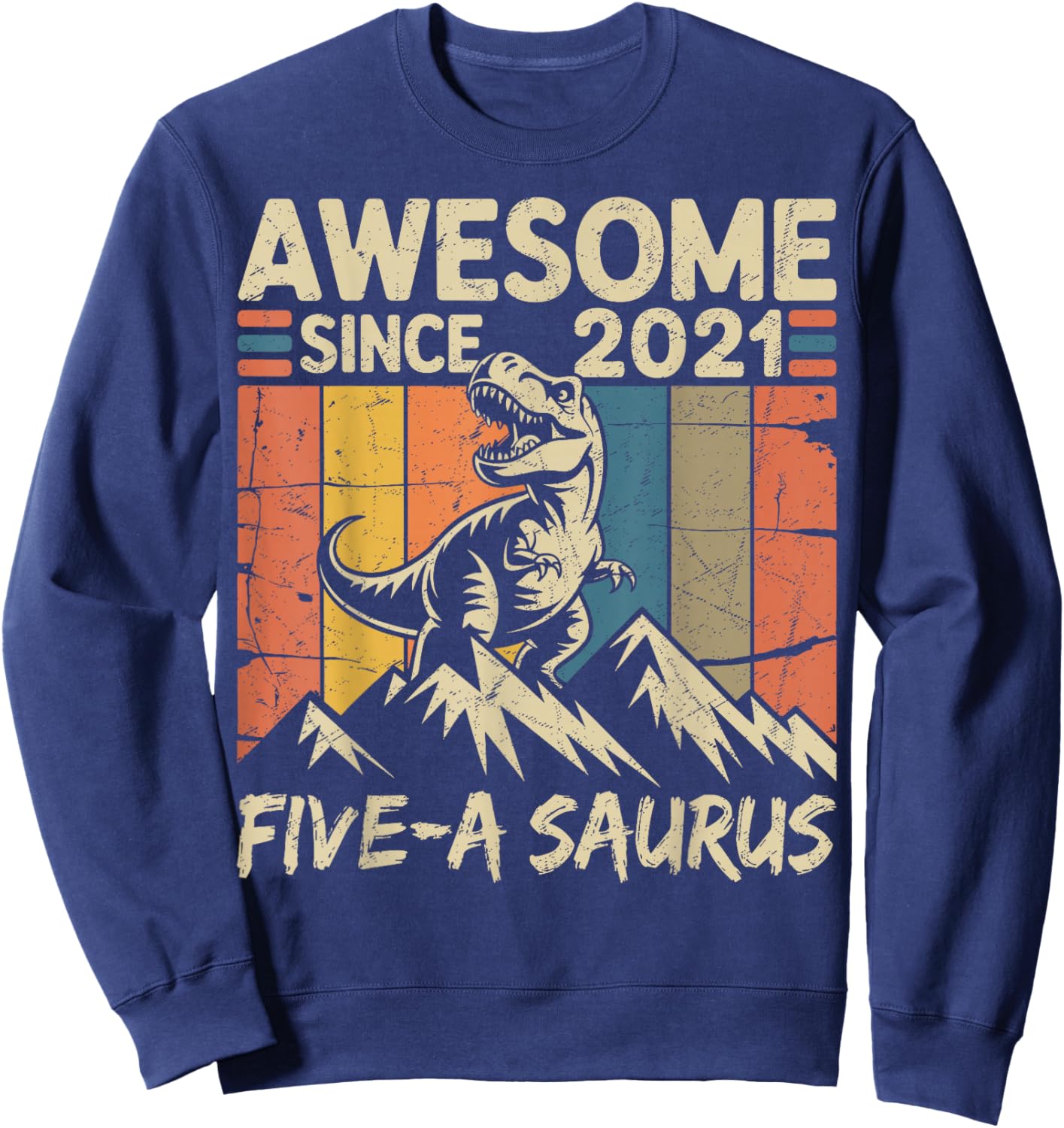 5 Year Old Dinosaur 5th Birthday Five Saurus Boys Kids Sweatshirt - Sweatshirt | Navy
