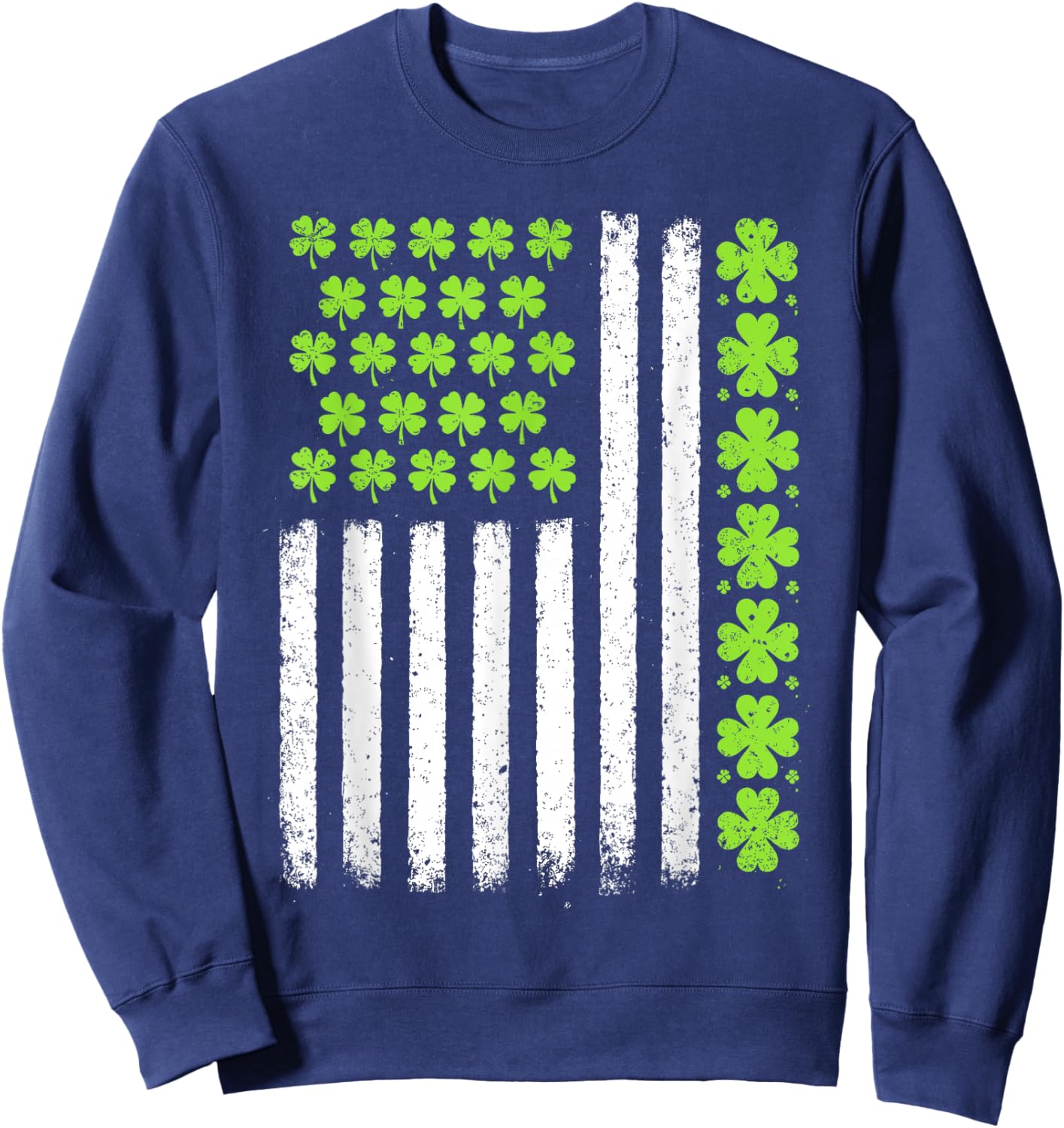 Lucky Shamrocks American Flag St Patrick's Day Men Women Sweatshirt - Sweatshirt | Navy