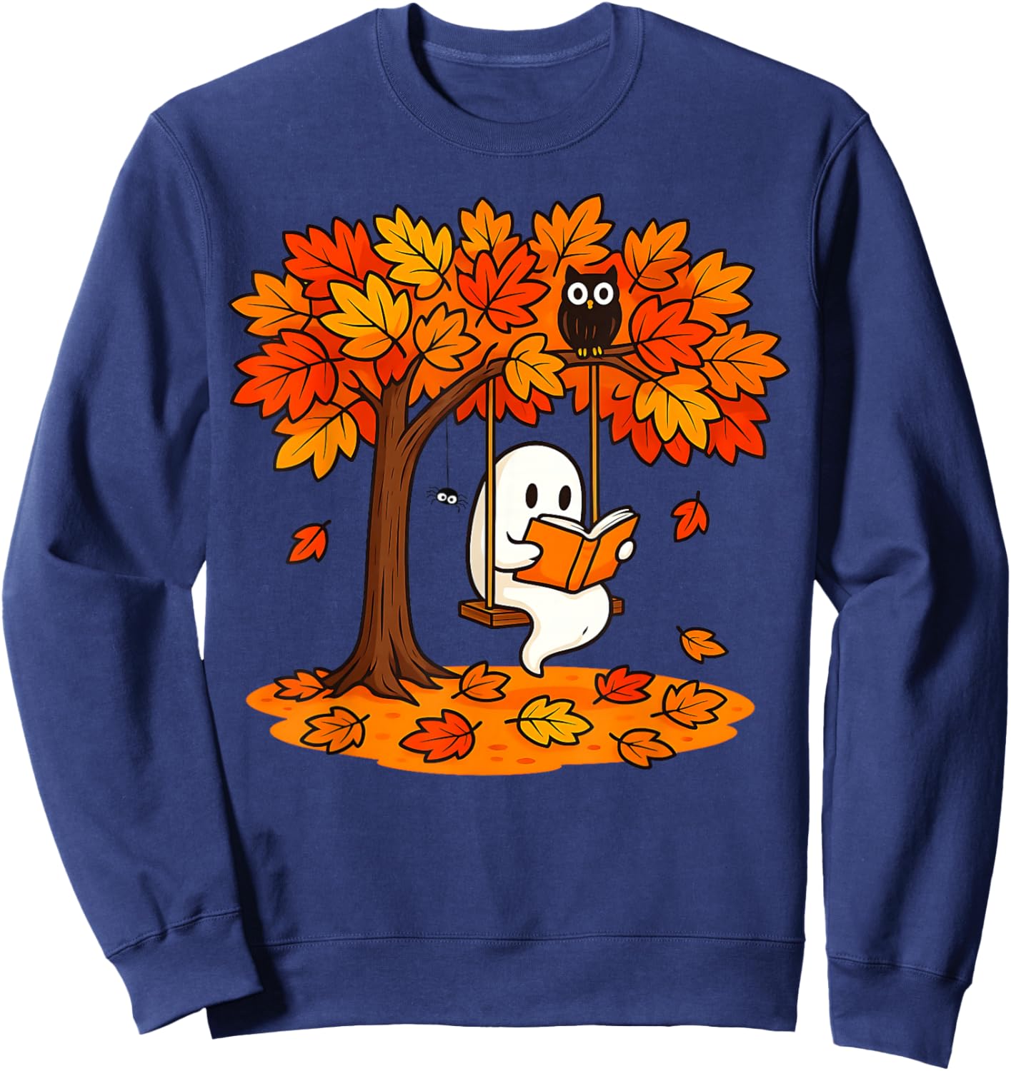 Cute Ghost Reading Book Swinging Autumn & Halloween Readers Sweatshirt - Sweatshirt | Navy