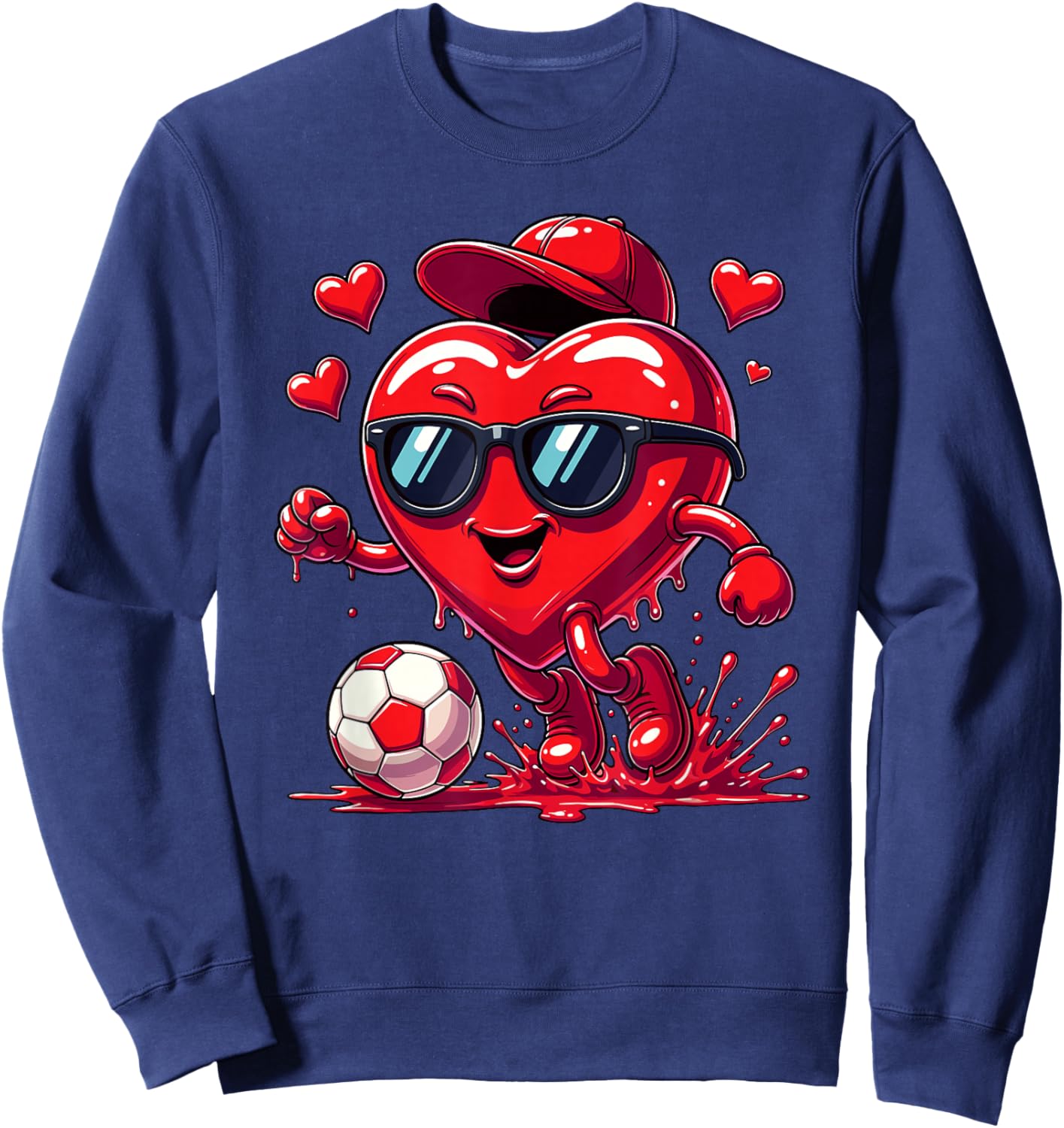 Valentine Soccer Heart Drip Sport Love Valentines Day Boys Sweatshirt - Sweatshirt | Navy