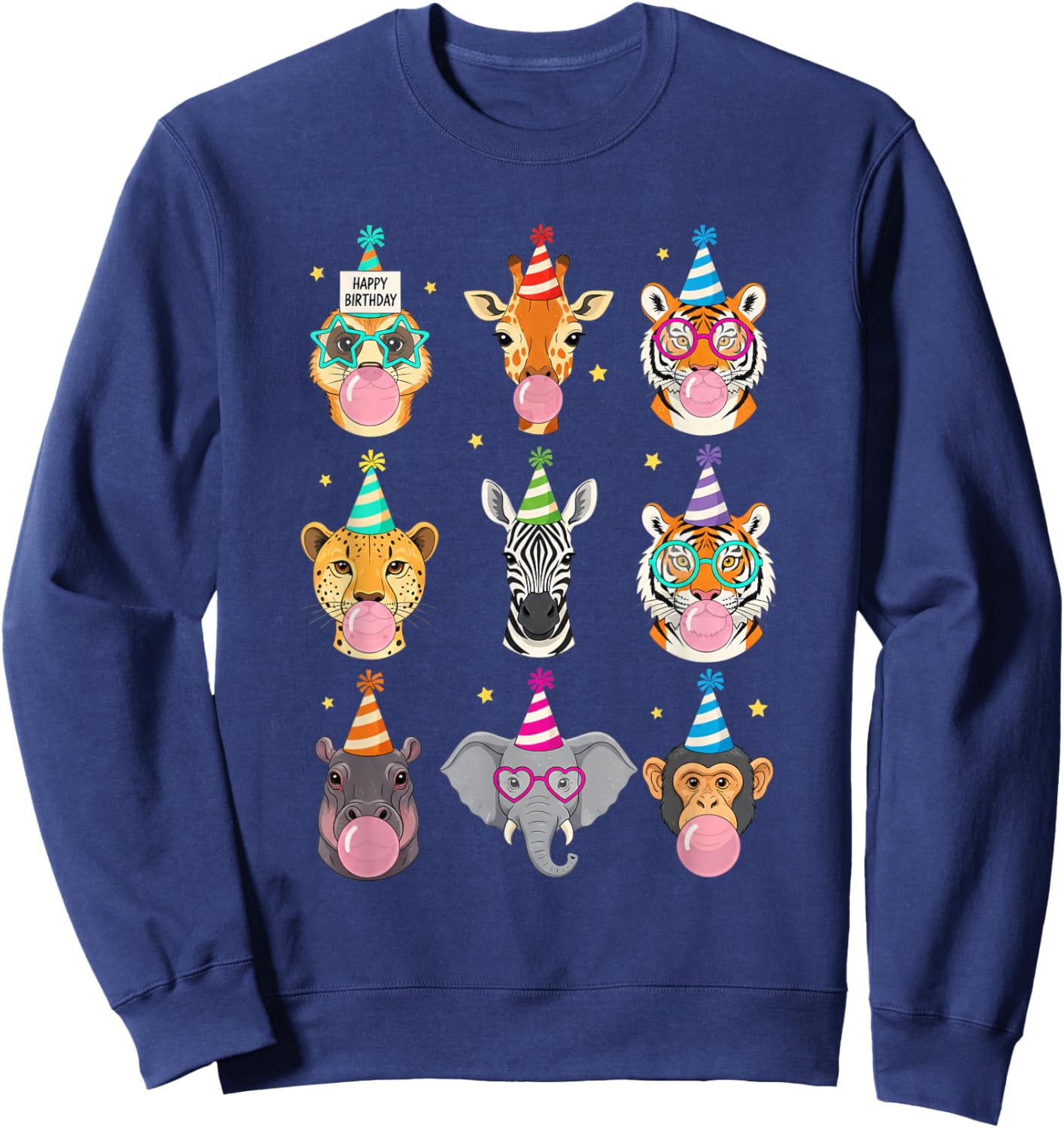 Happy Birthday Jungle Animals Bubble Gum Party for Kids Sweatshirt - Sweatshirt | Navy