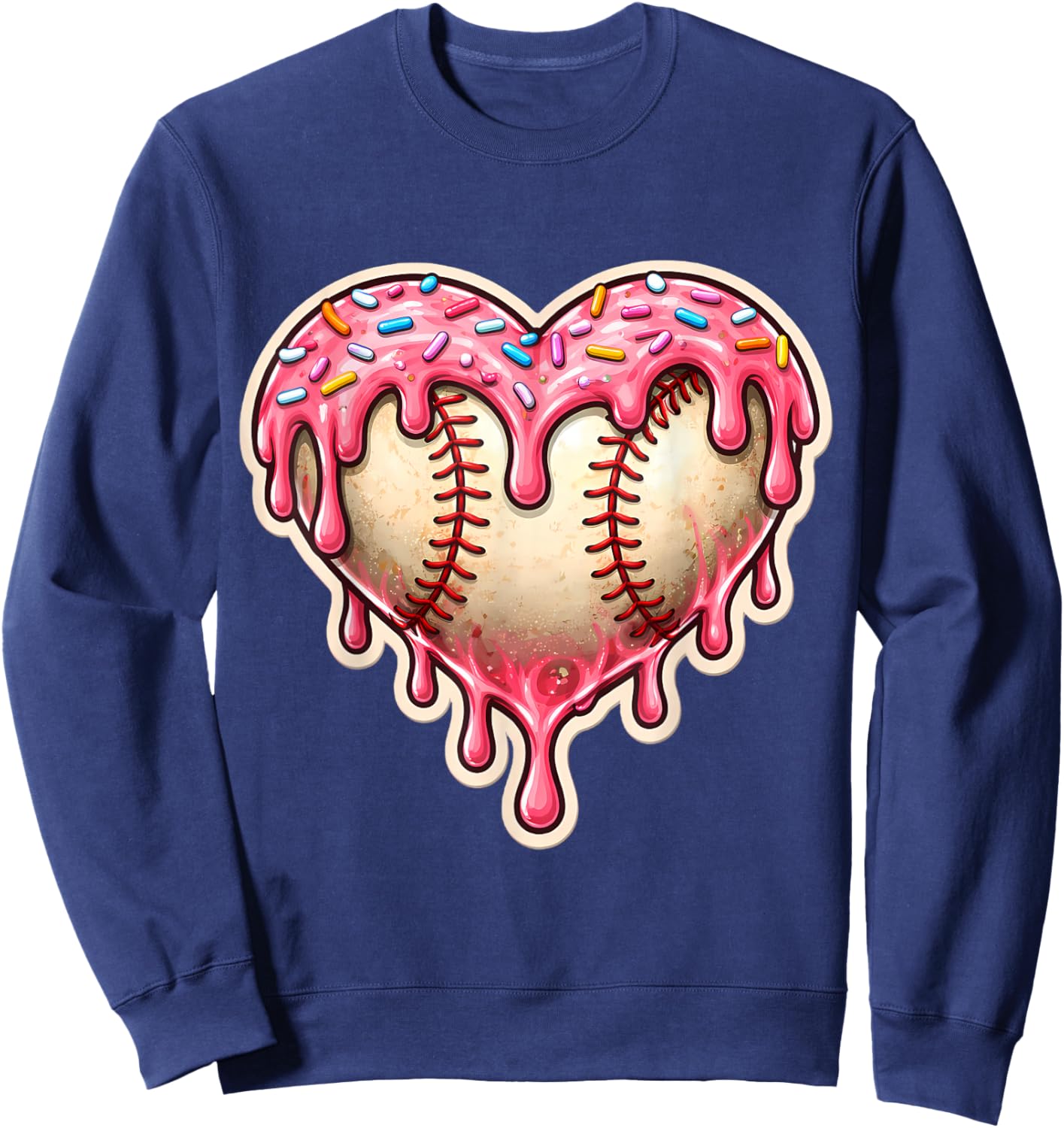 Melting Baseball Drip Heart Softball Player Lover Ice Cream Sweatshirt - Sweatshirt | Navy
