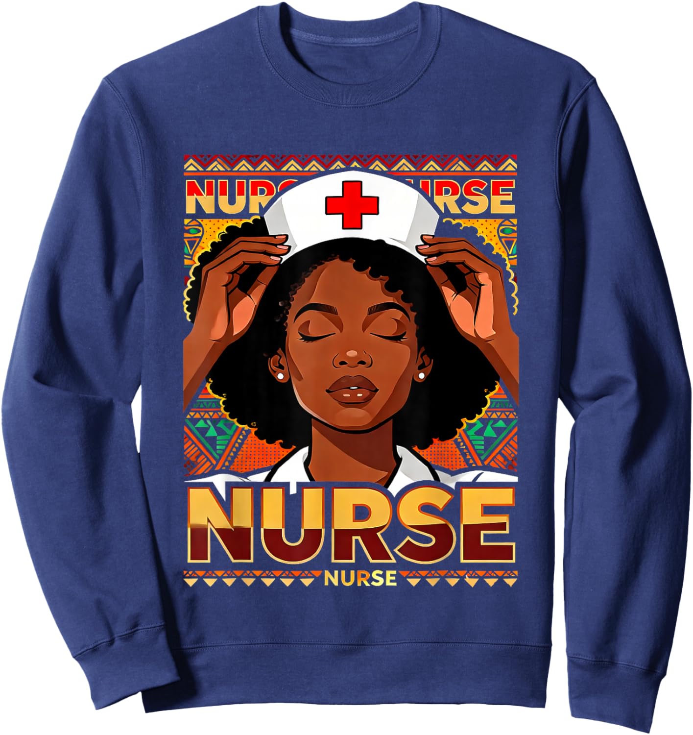 Afro Black Nurse Pride African Pattern RN LPN CNA Sweatshirt - Sweatshirt | Navy
