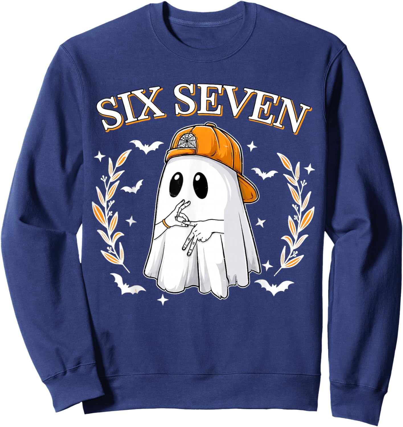 Six Seven 67 Meme Funny Ghost Halloween 6 7 Couple Matching Sweatshirt - Sweatshirt | Navy