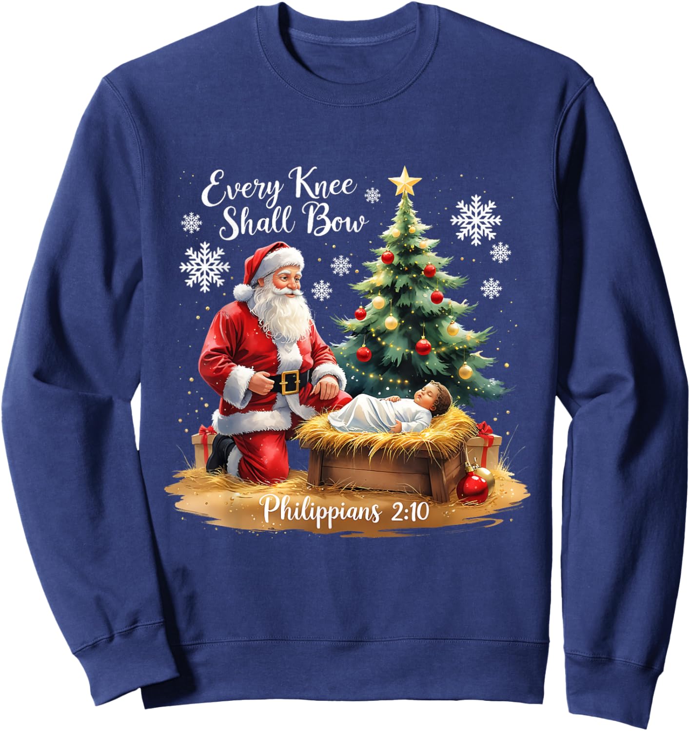 Every Knee Shall Bow Philippians 2:10 Christmas Design Sweatshirt - Sweatshirt | Navy
