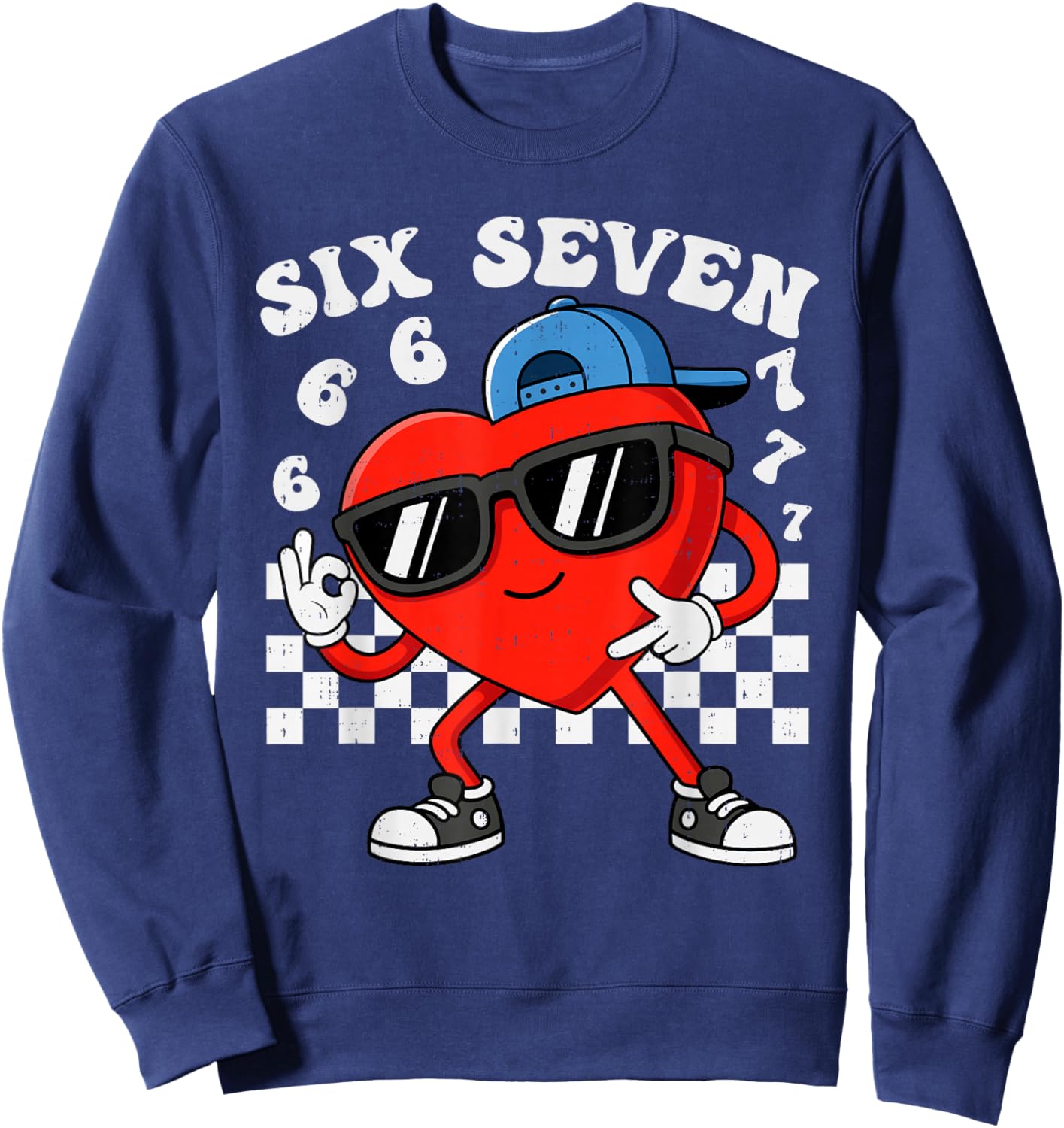 Six Seven 6 7 Meme Heart Funny Valentines Day Boys Kids Sweatshirt - Sweatshirt | Navy