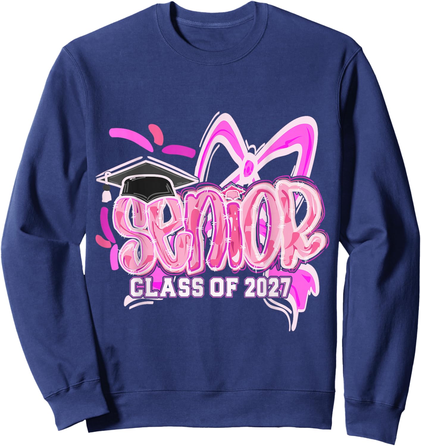 Graduation 2027 Senior 2027 Class of 2027 Coquette Pink Girl Sweatshirt - Sweatshirt | Navy